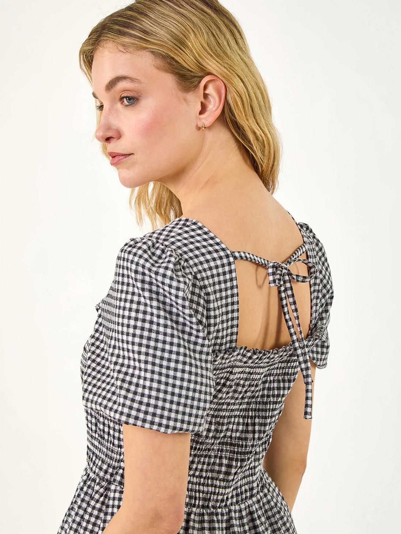 roman-dusk-gingham-shirred-peplum-topstillFront