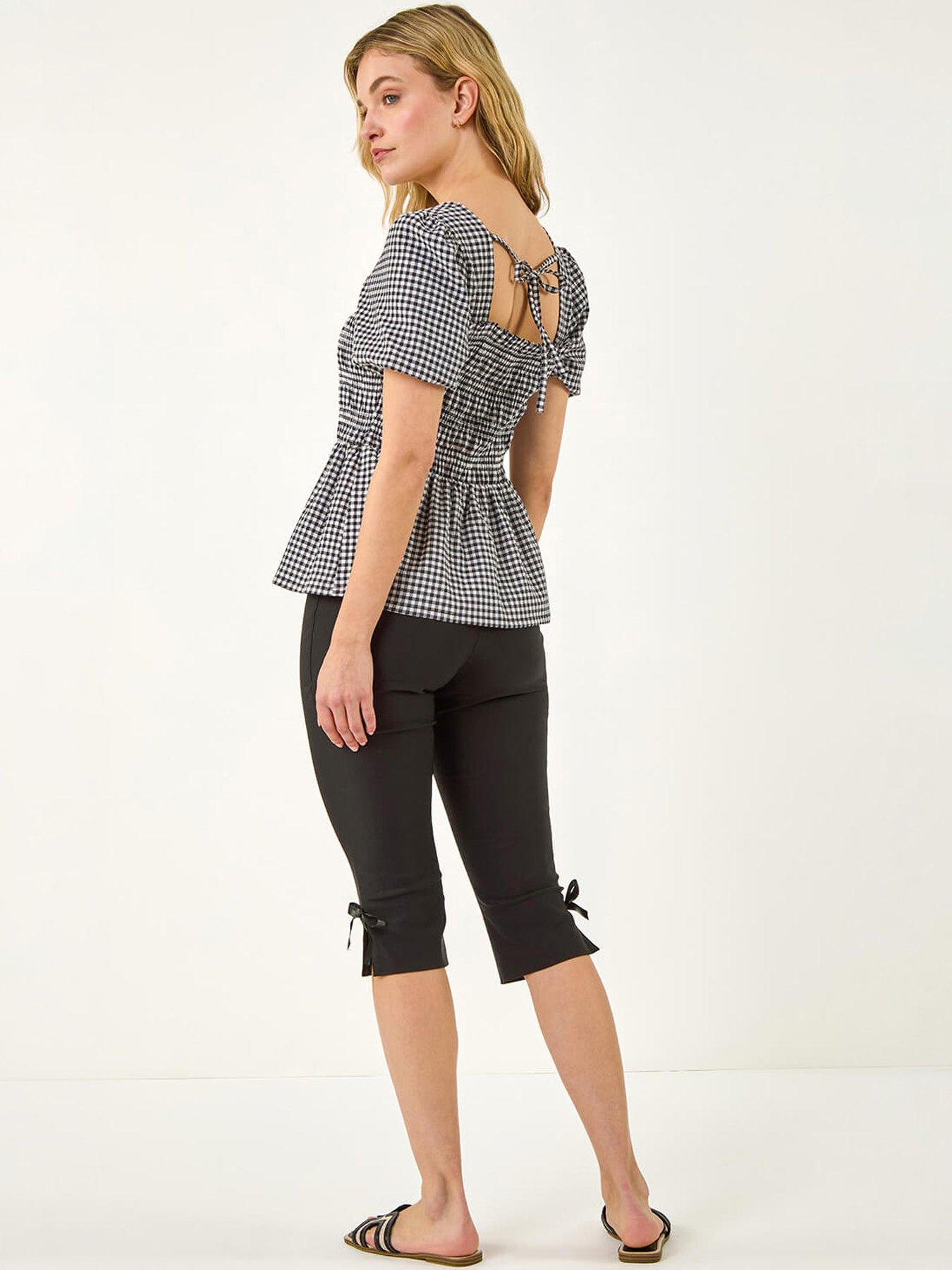 roman-dusk-gingham-shirred-peplum-topoutfit