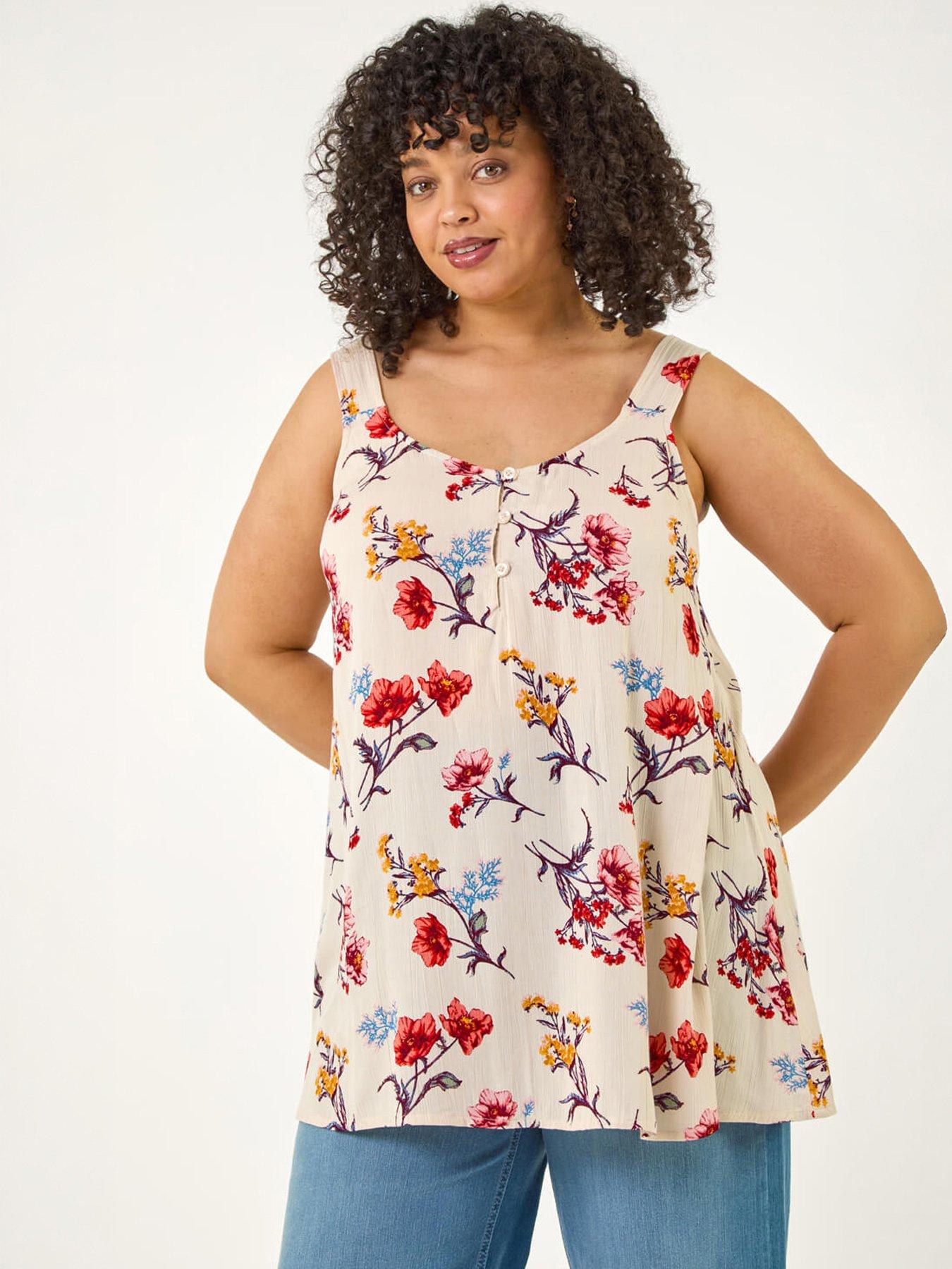 Roman Curve Ditsy Floral V-neck Top