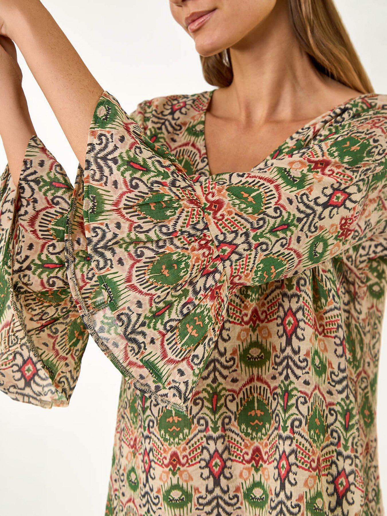 Image 2 of 5 of Roman Ikat Print Flare Sleeve Top