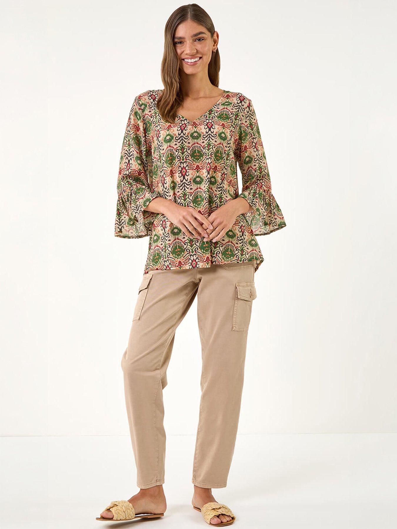 Image 5 of 5 of Roman Ikat Print Flare Sleeve Top