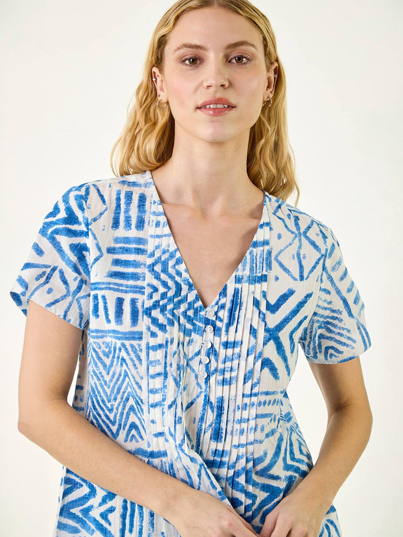 Image 3 of 5 of Roman Abstract Print V-neck Tunic Top