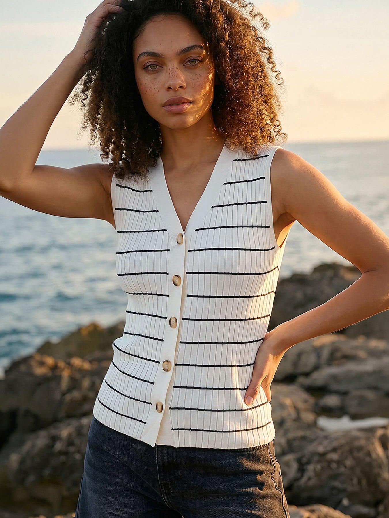 Image 1 of 5 of Roman Stripe Buttoned Waistcoat