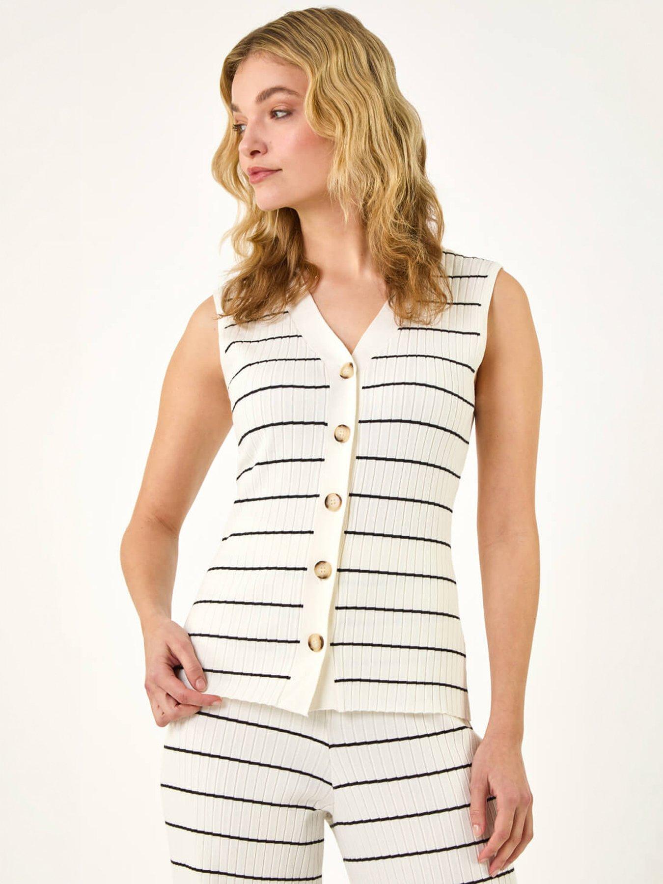 Image 3 of 5 of Roman Stripe Buttoned Waistcoat