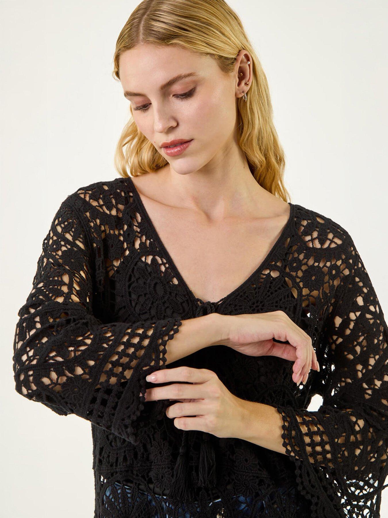 Image 1 of 5 of Roman Crochet Tie Front Knit Tunic