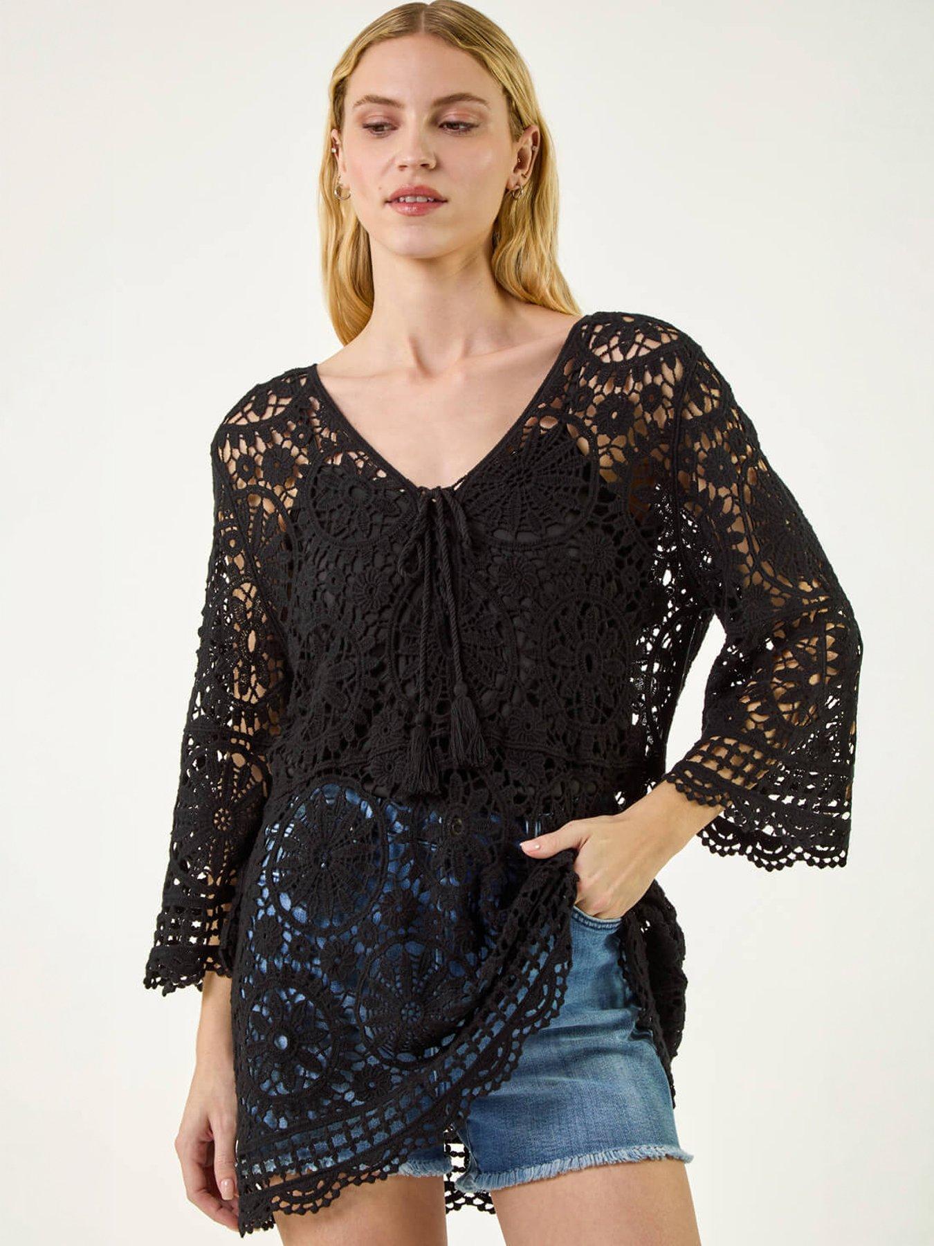Image 3 of 5 of Roman Crochet Tie Front Knit Tunic