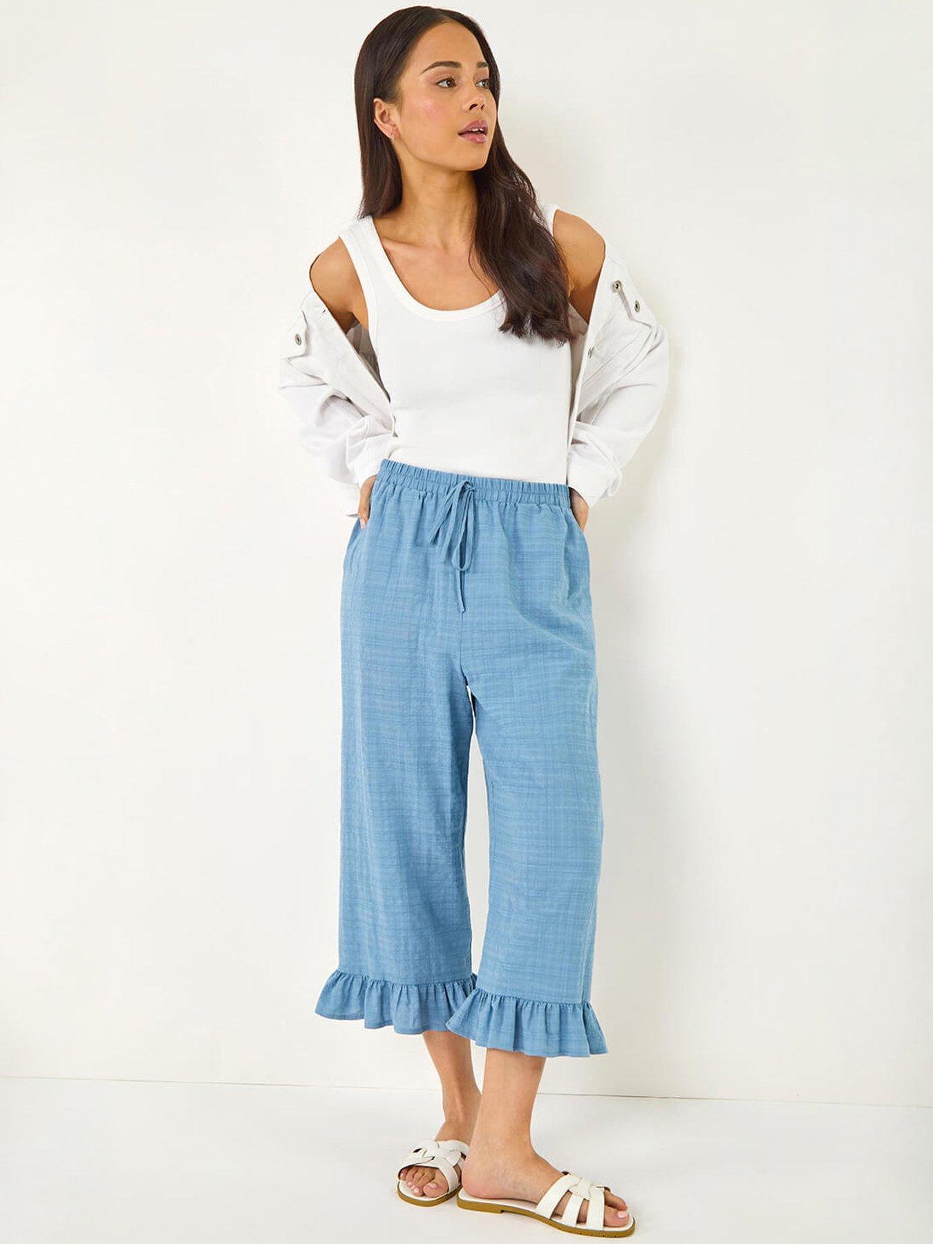 Image 1 of 5 of Roman Petite Cotton Cropped Frill Hem Trouser