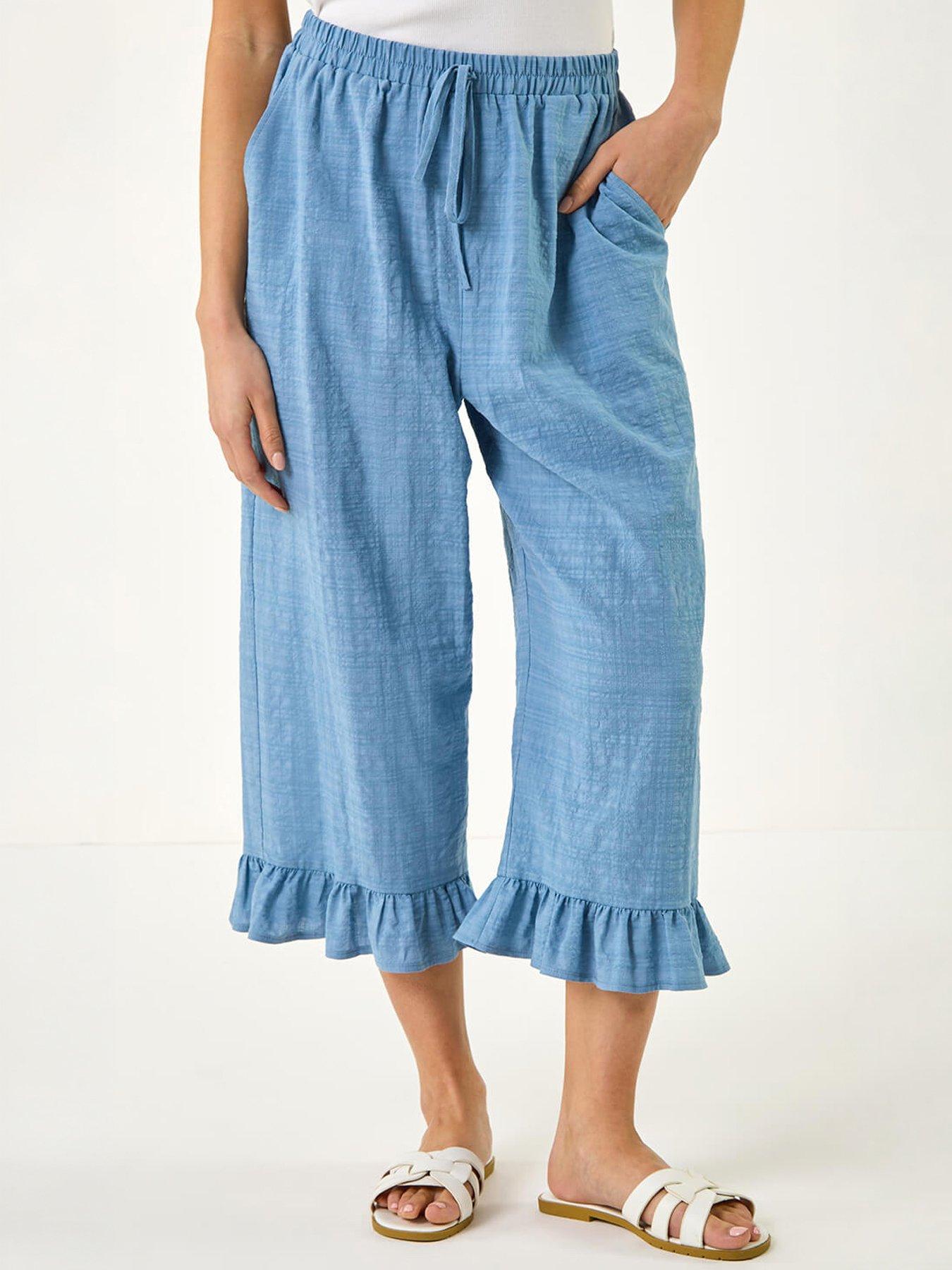 Image 3 of 5 of Roman Petite Cotton Cropped Frill Hem Trouser