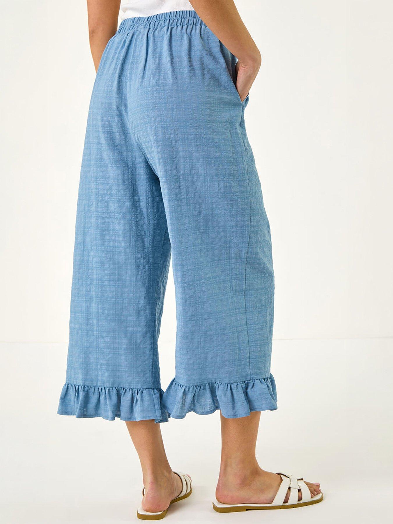 Image 4 of 5 of Roman Petite Cotton Cropped Frill Hem Trouser