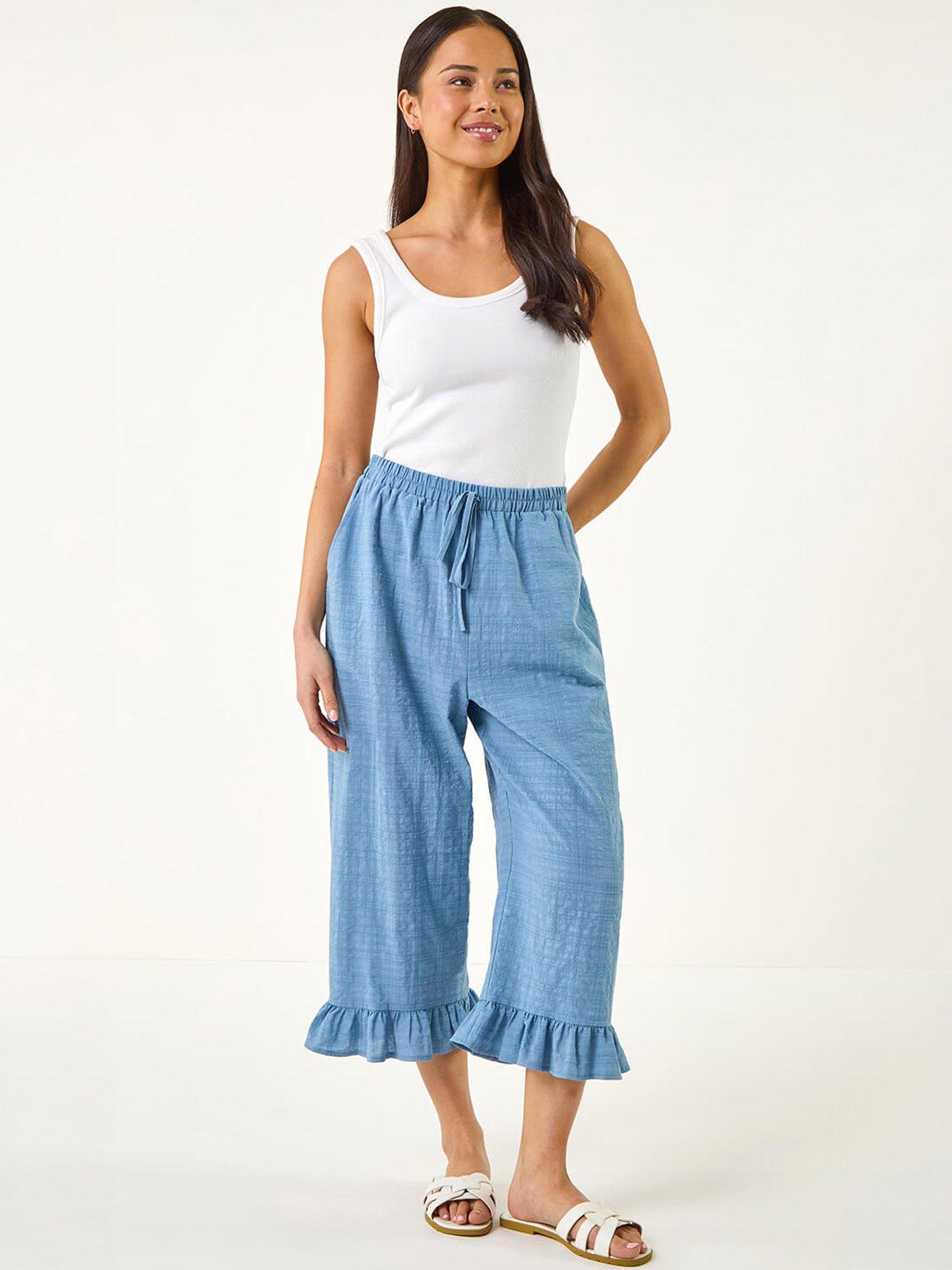 Image 5 of 5 of Roman Petite Cotton Cropped Frill Hem Trouser