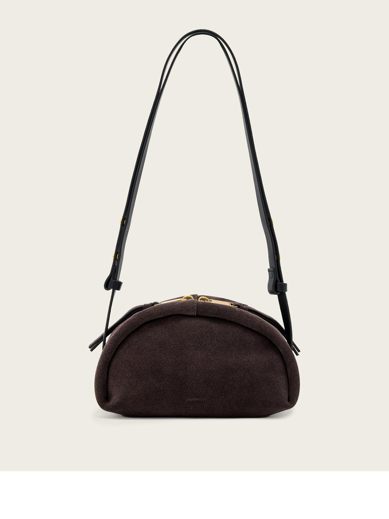 AllSaints Rosalie Arc Suede Crossbody Bag - Brown