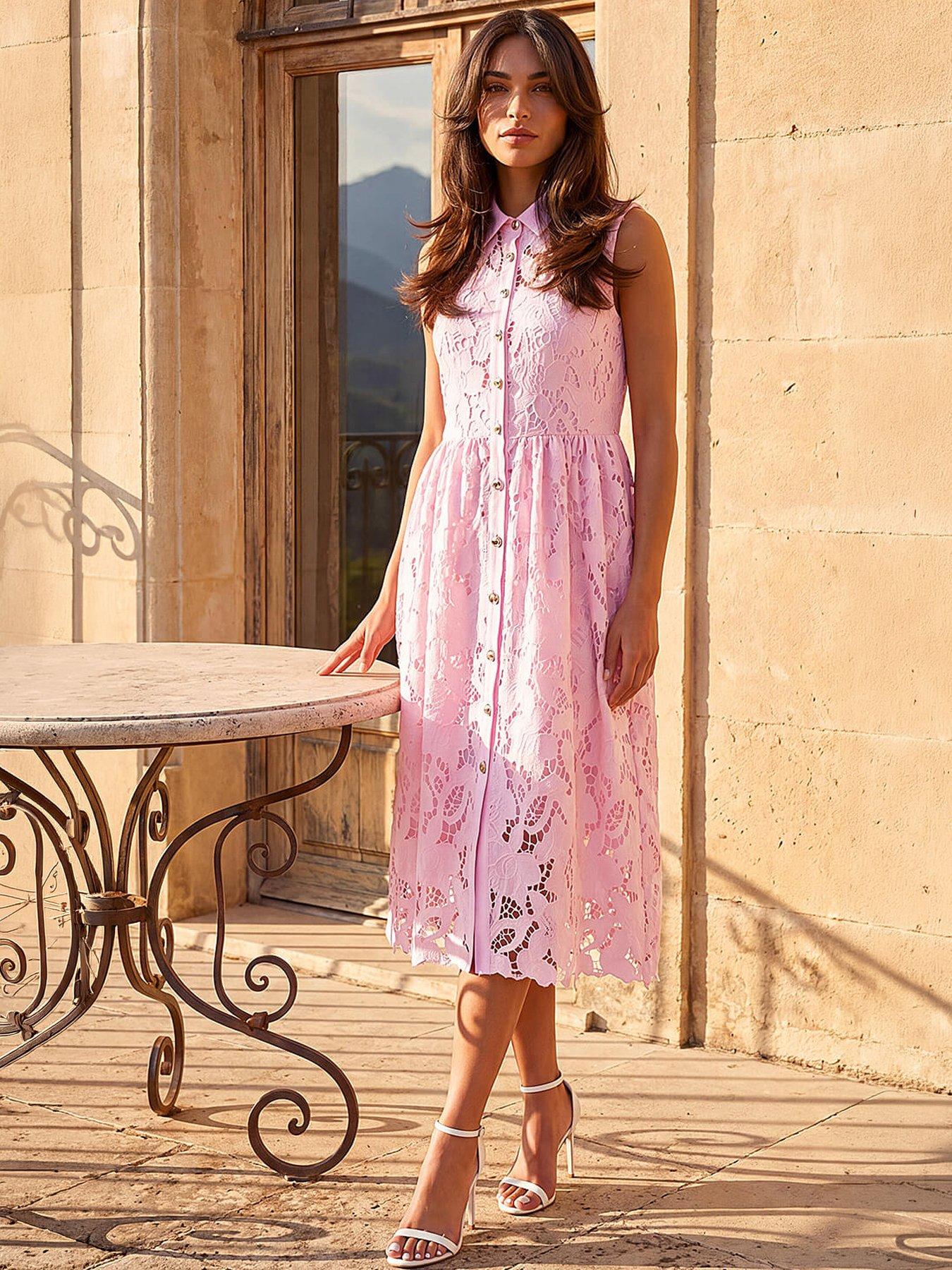 Roman Lace Shirt Belted Dress