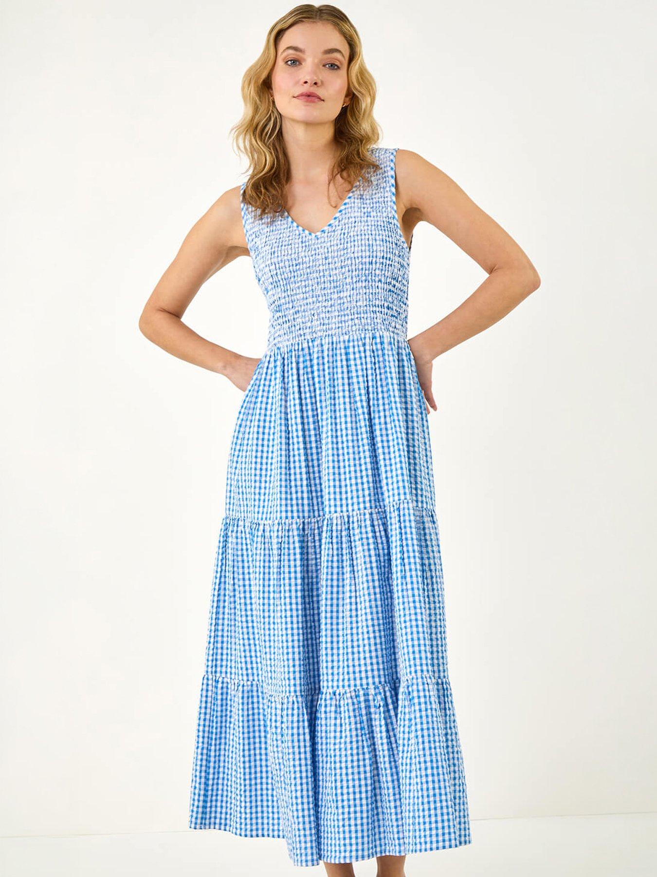 Image 3 of 5 of Roman Dusk Gingham Tiered Midi Dress
