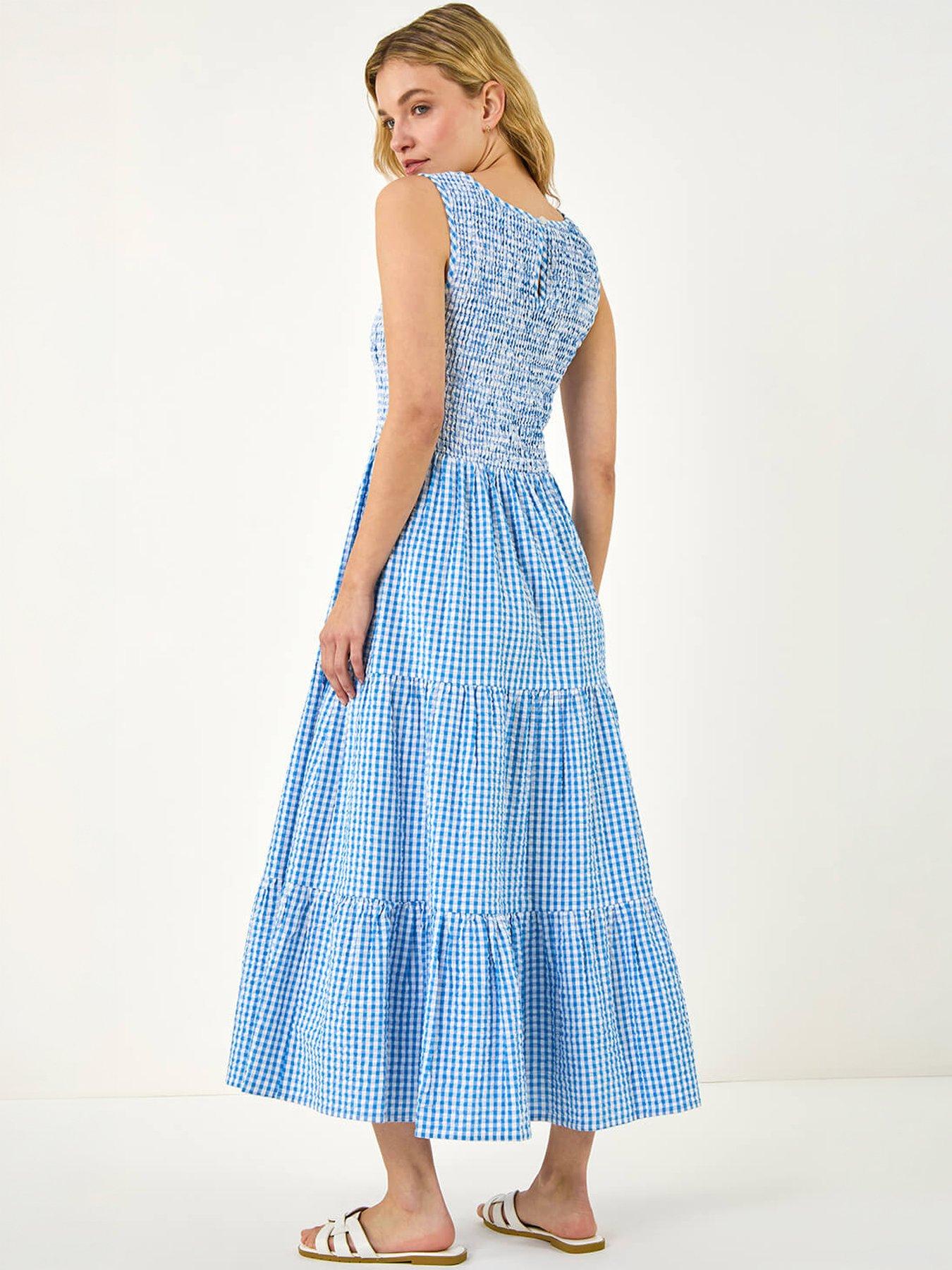 Image 4 of 5 of Roman Dusk Gingham Tiered Midi Dress