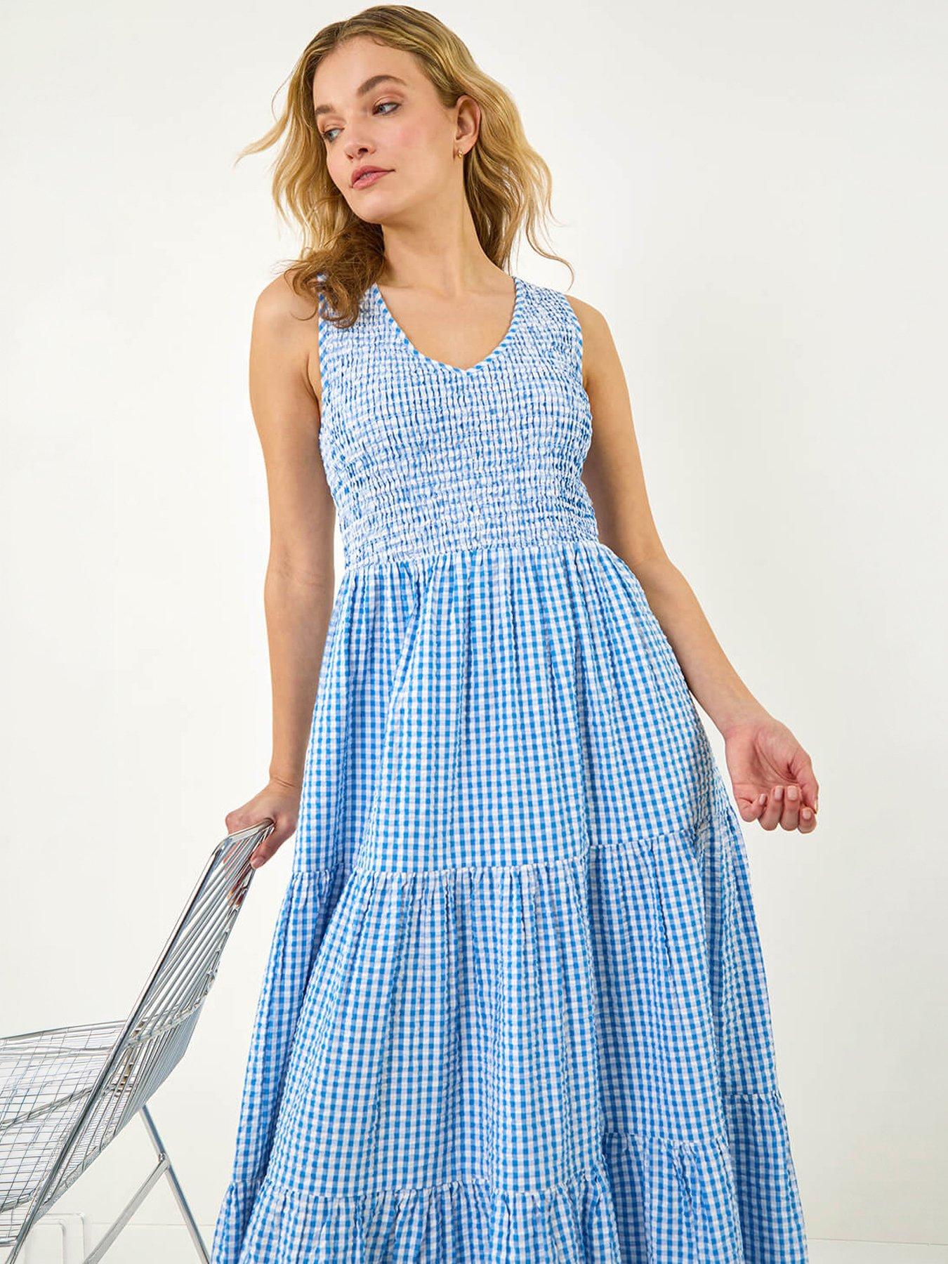 Image 5 of 5 of Roman Dusk Gingham Tiered Midi Dress