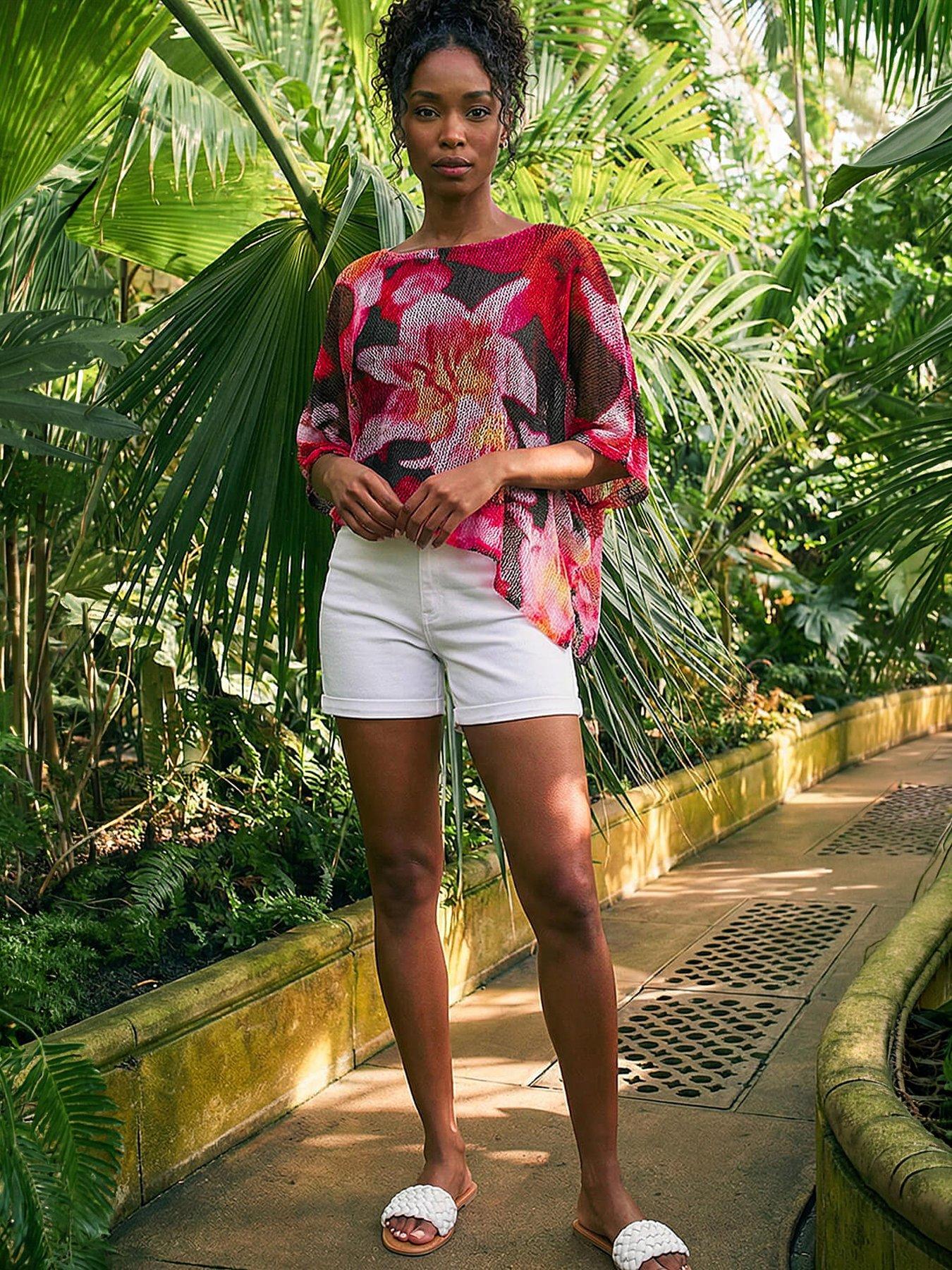 Image 1 of 5 of Roman Floral Print Mesh Overlay Top