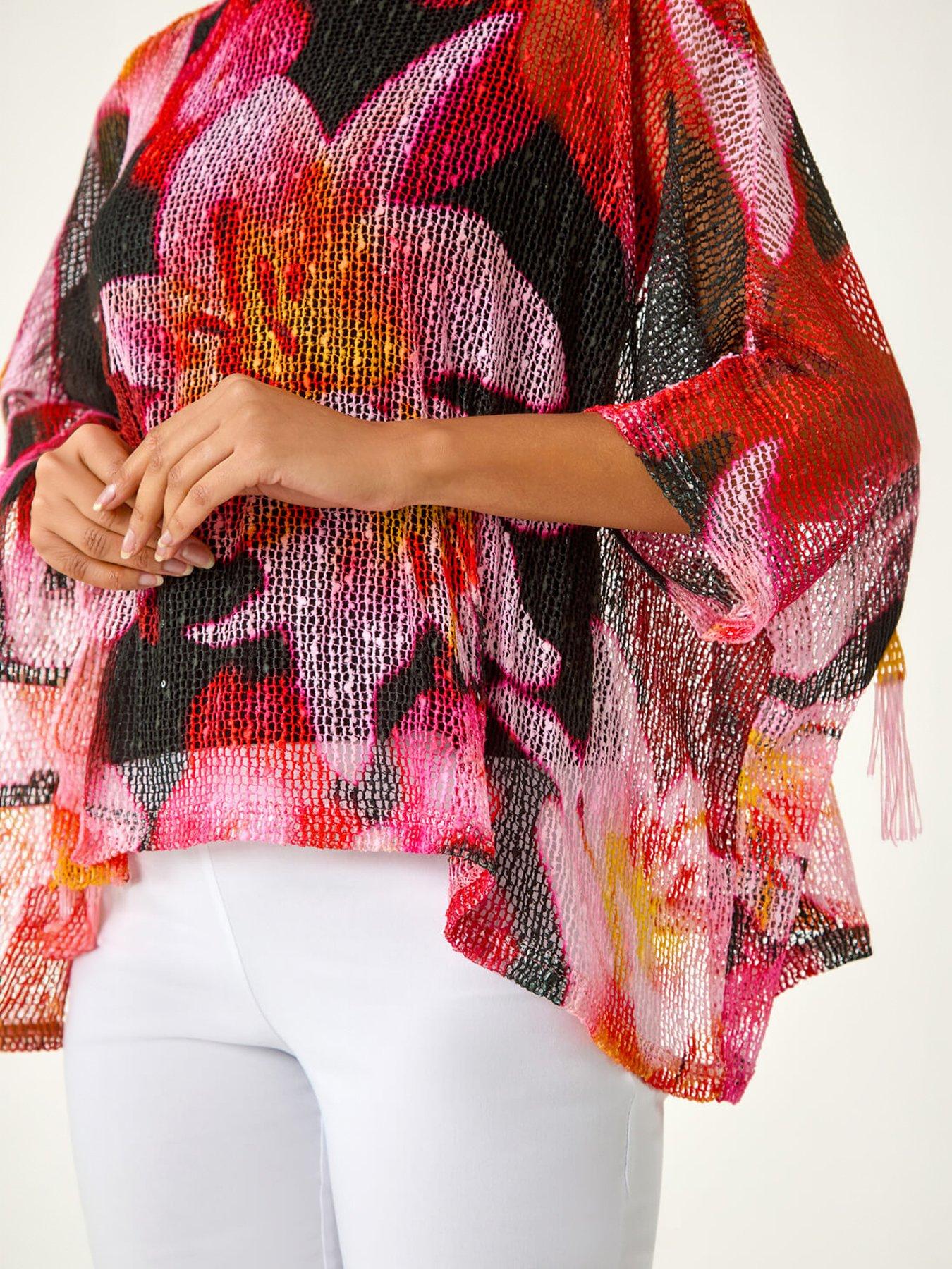 Image 2 of 5 of Roman Floral Print Mesh Overlay Top