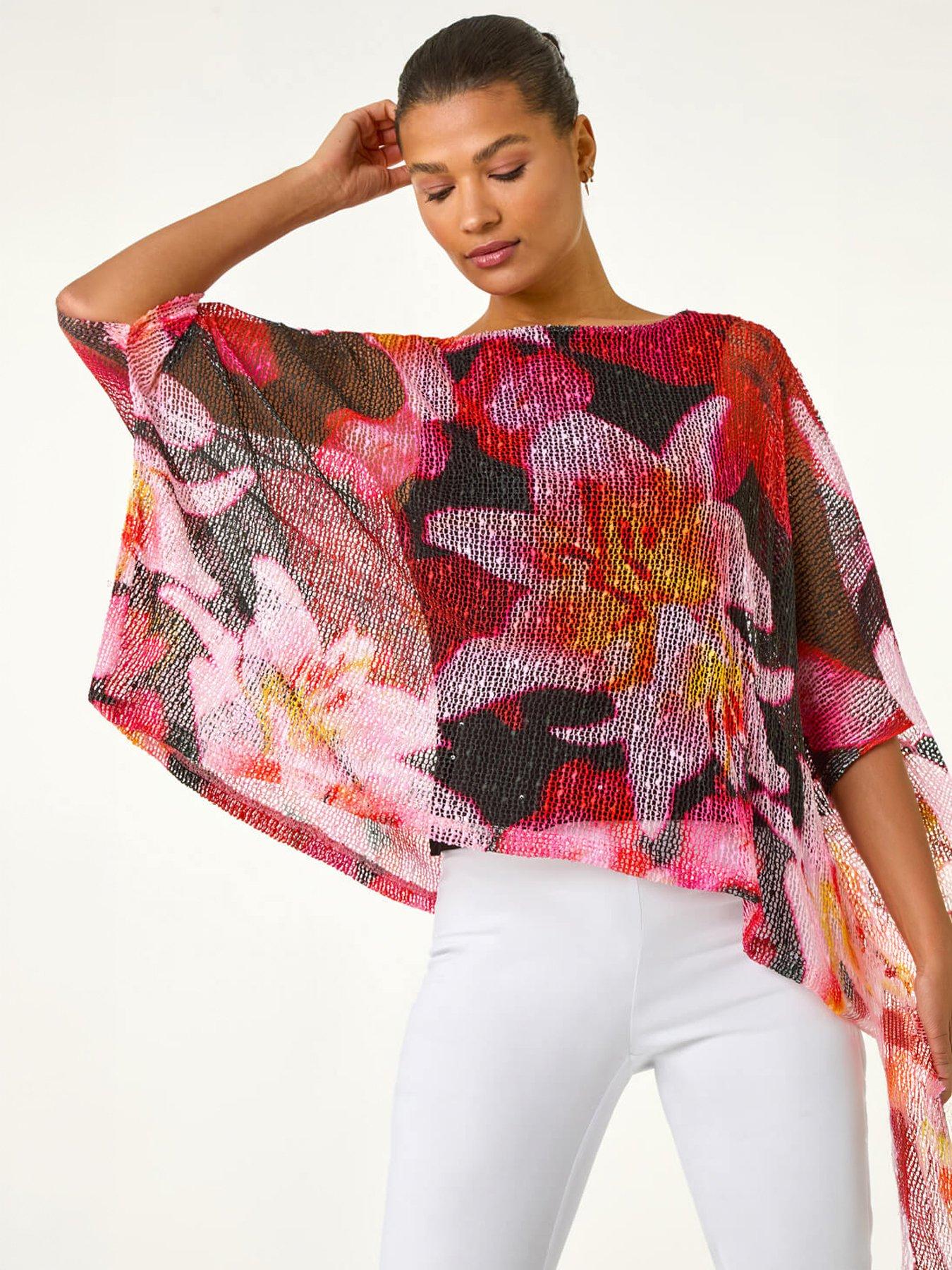 Image 3 of 5 of Roman Floral Print Mesh Overlay Top