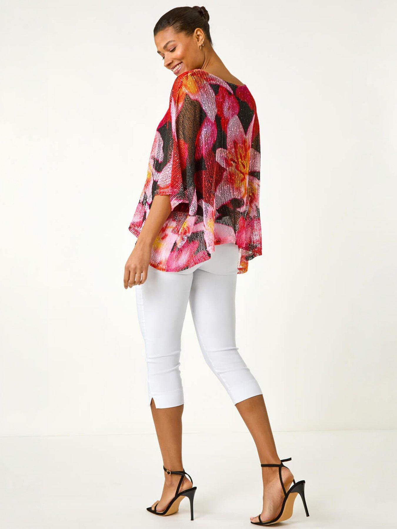 Image 4 of 5 of Roman Floral Print Mesh Overlay Top