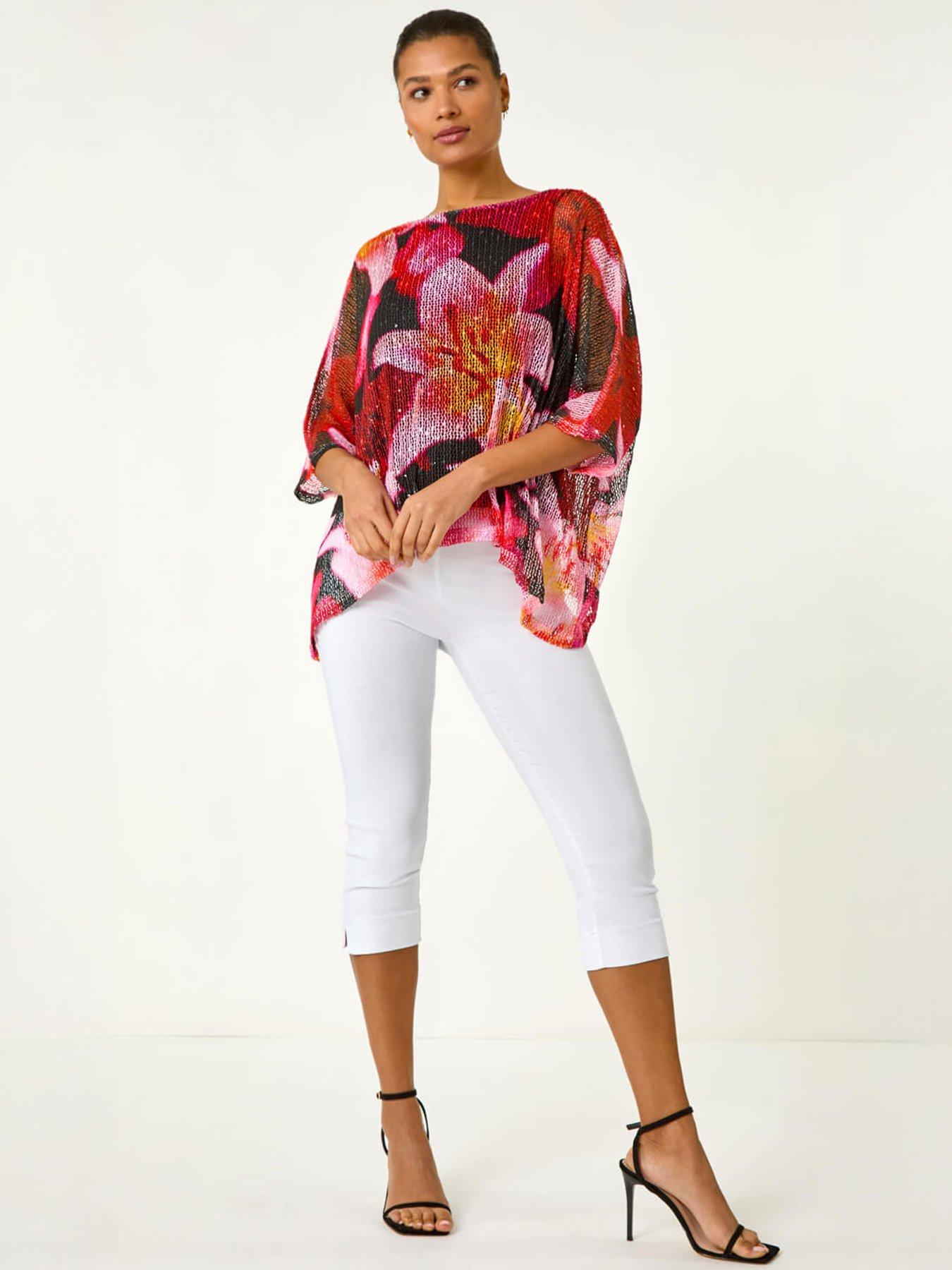 Image 5 of 5 of Roman Floral Print Mesh Overlay Top