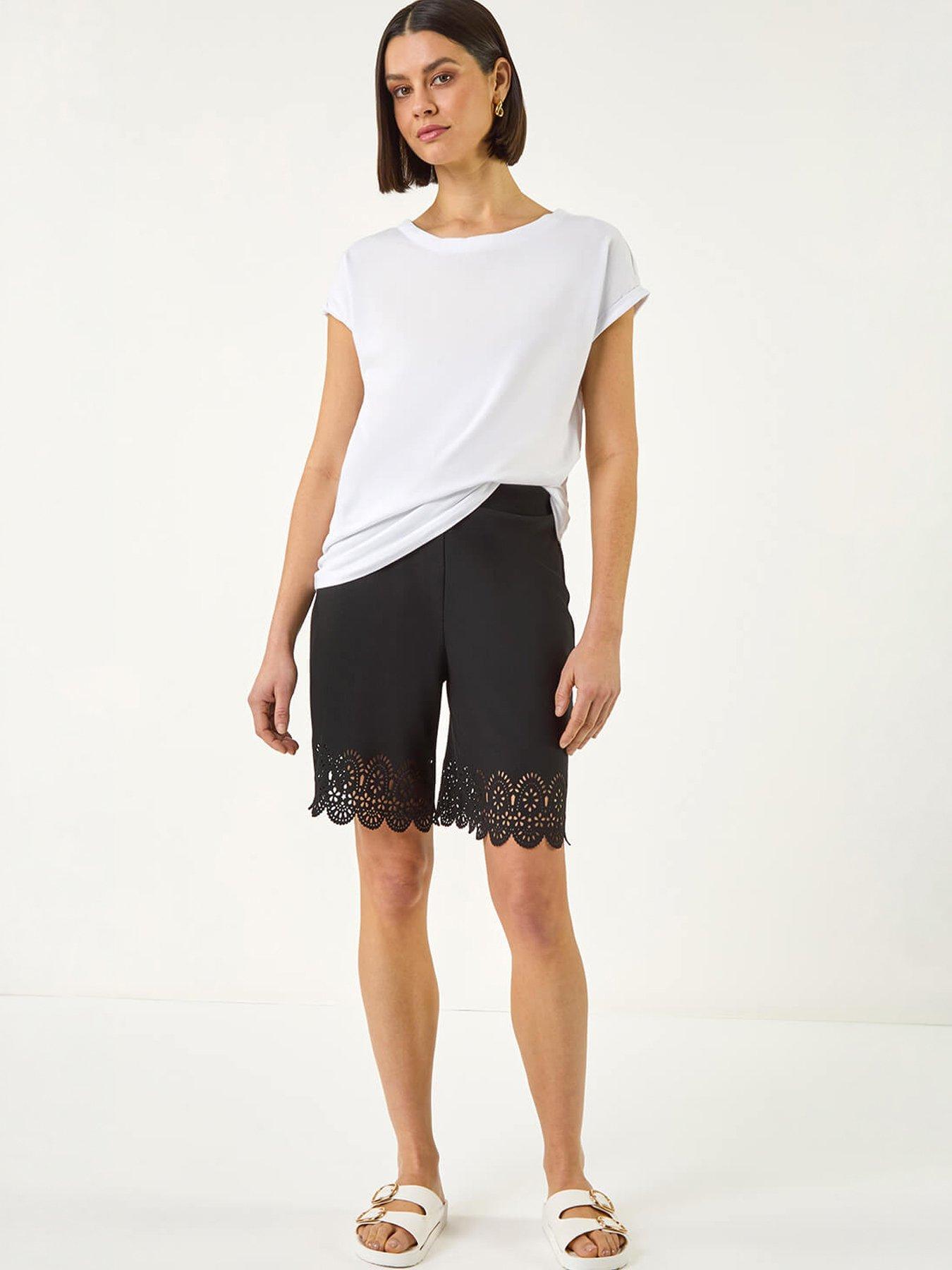 Image 5 of 5 of Roman Laser Cut Hem Shorts - Black