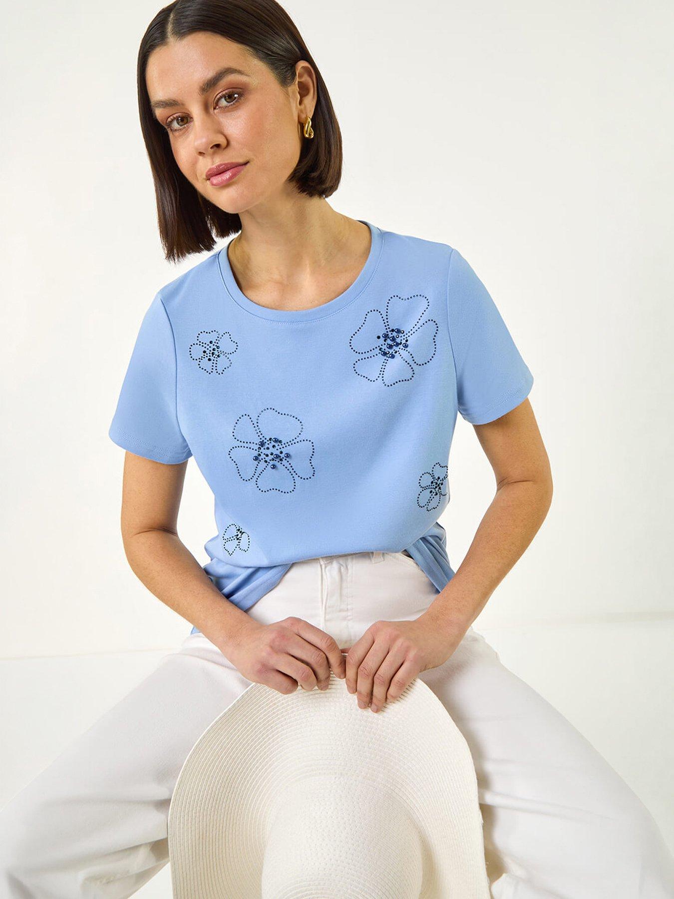 Image 1 of 5 of Roman Embellished Flower Cotton T-shirt