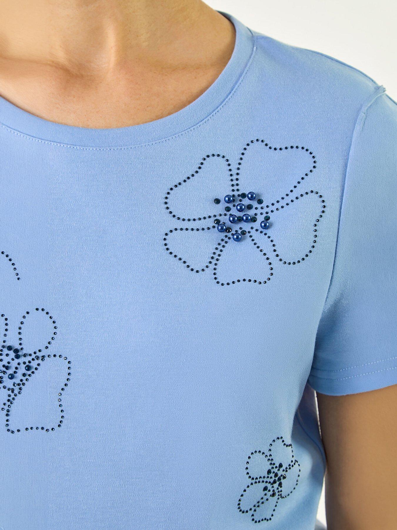 Image 2 of 5 of Roman Embellished Flower Cotton T-shirt