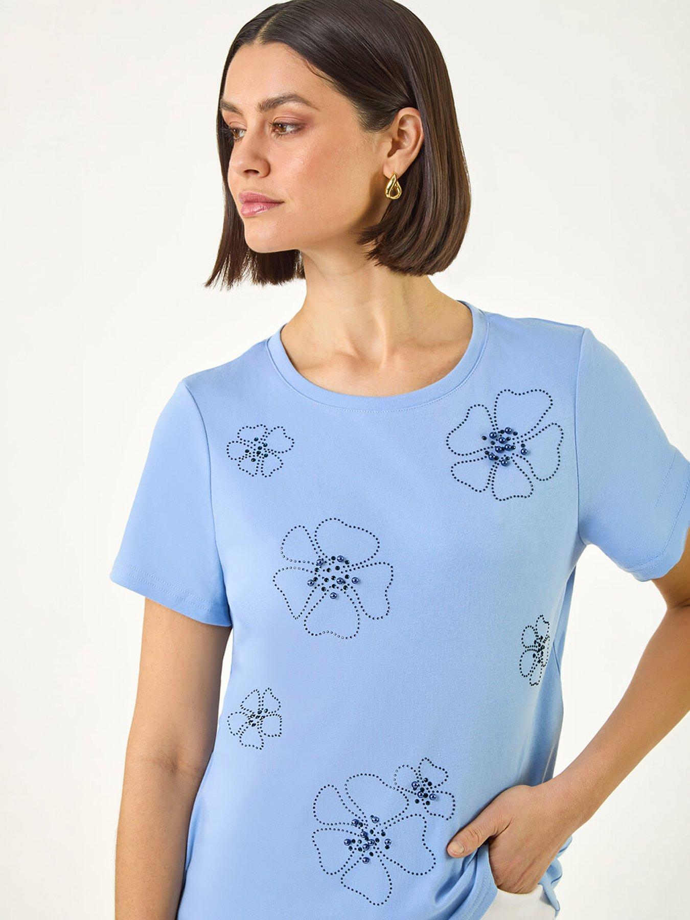 Image 3 of 5 of Roman Embellished Flower Cotton T-shirt