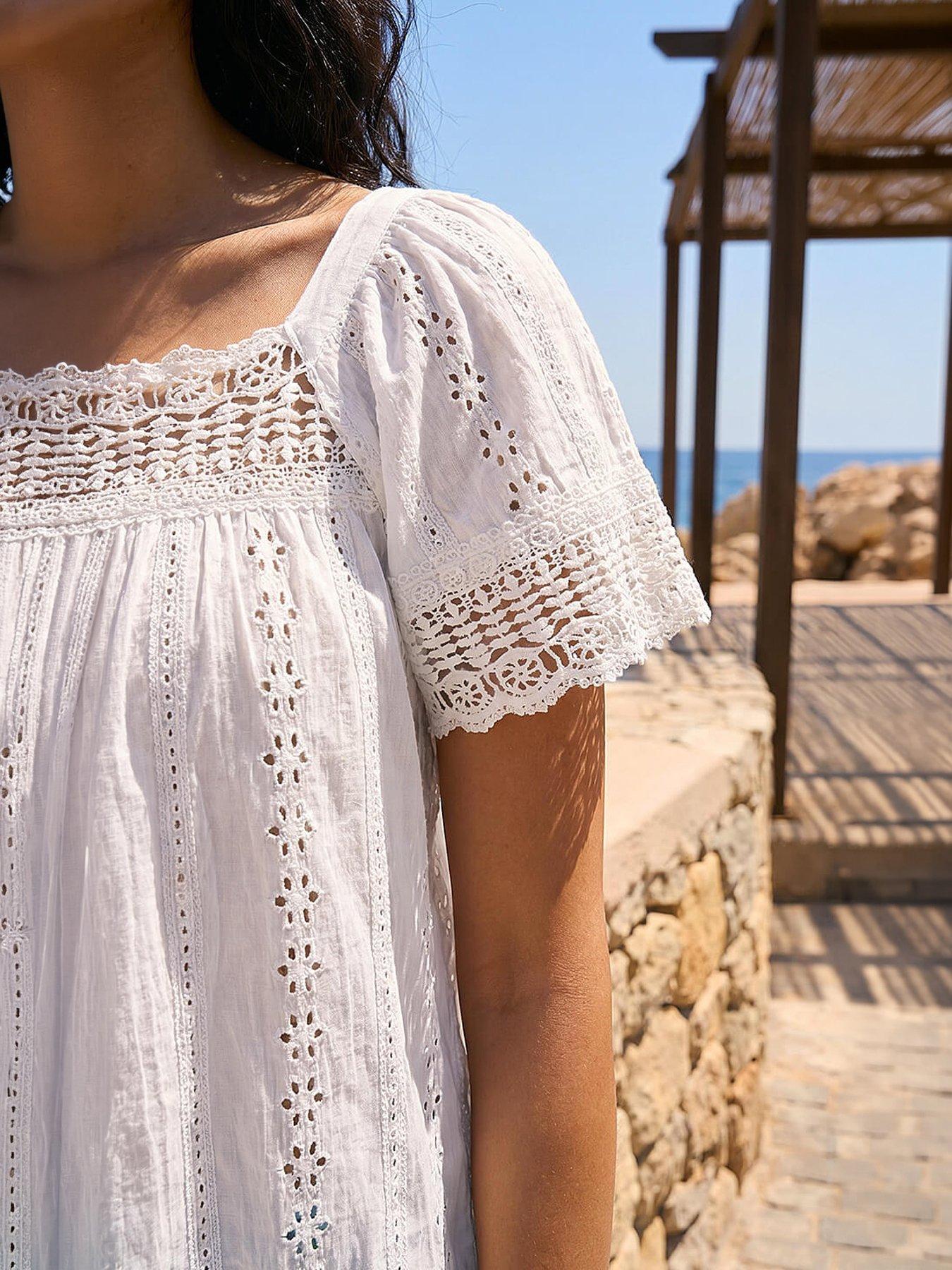 Image 4 of 5 of Roman Broderie Lace Detail Top