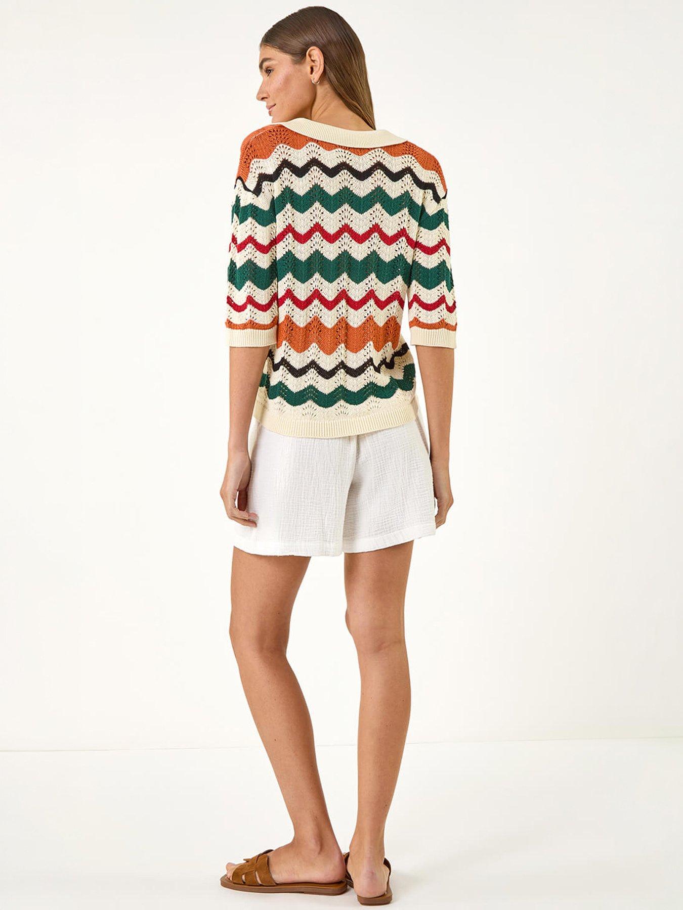 Image 4 of 5 of Roman Collar Wave Stripe Knit Top