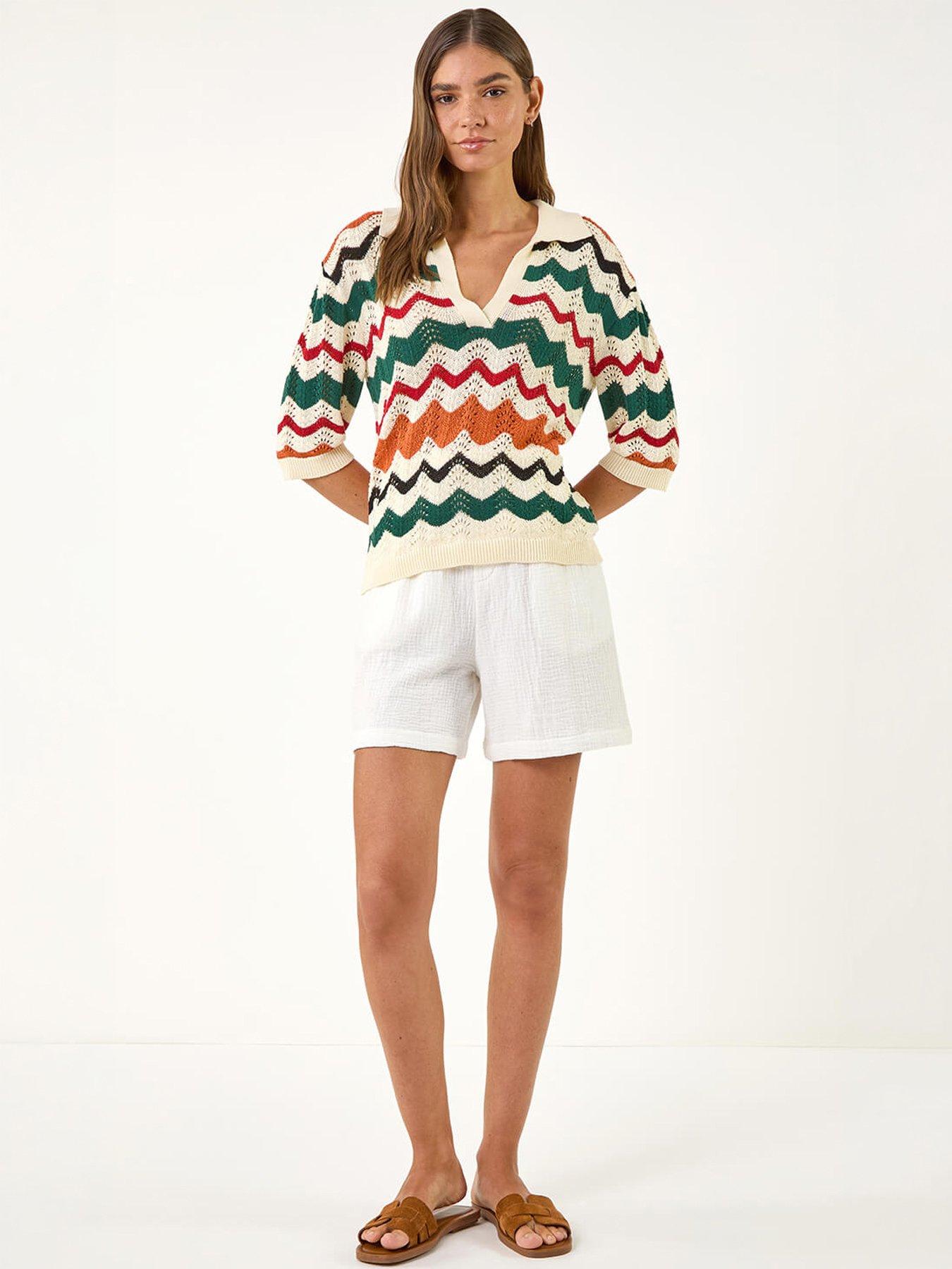 Image 5 of 5 of Roman Collar Wave Stripe Knit Top