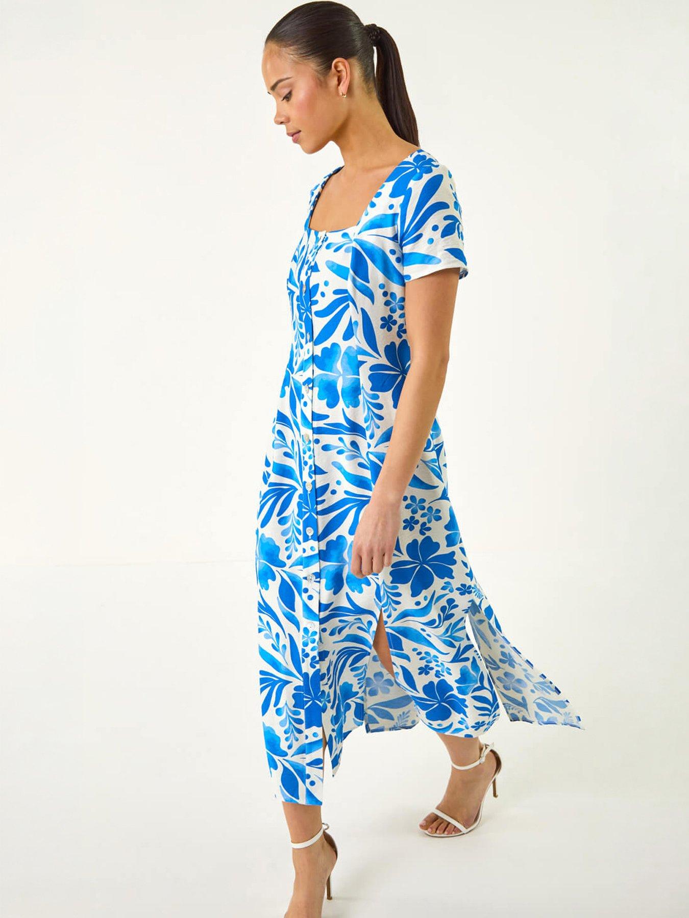 Image 1 of 5 of Roman Petite Floral Button Front Midi Dress