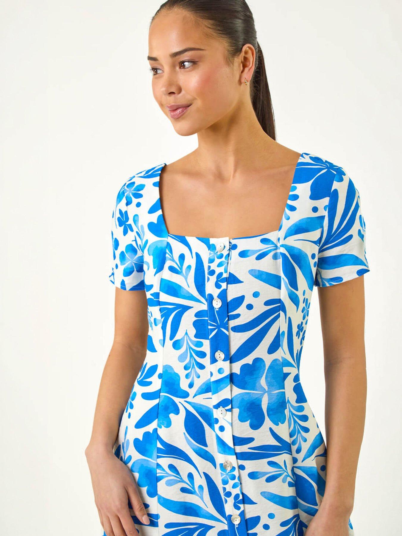 Image 3 of 5 of Roman Petite Floral Button Front Midi Dress