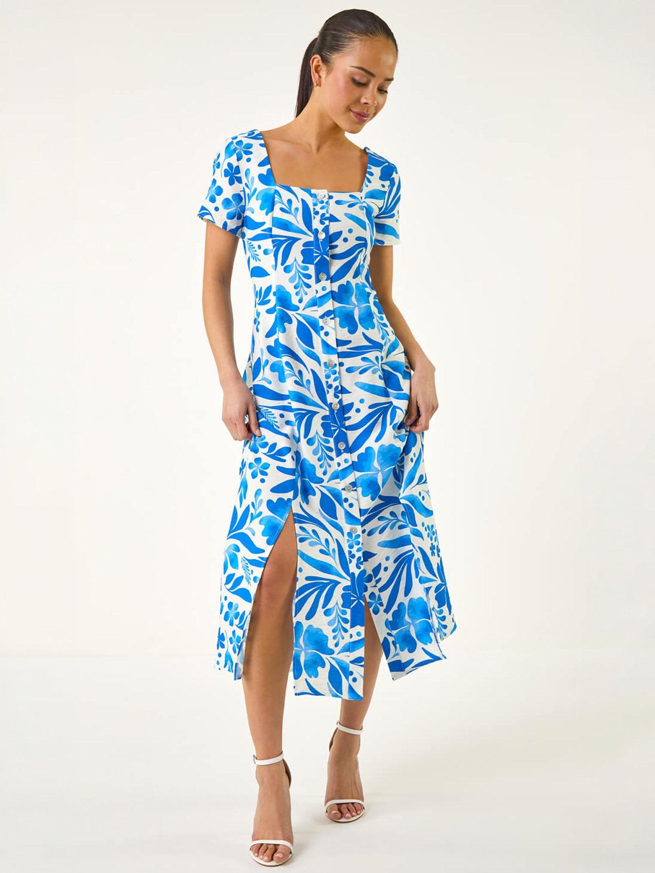 Image 5 of 5 of Roman Petite Floral Button Front Midi Dress