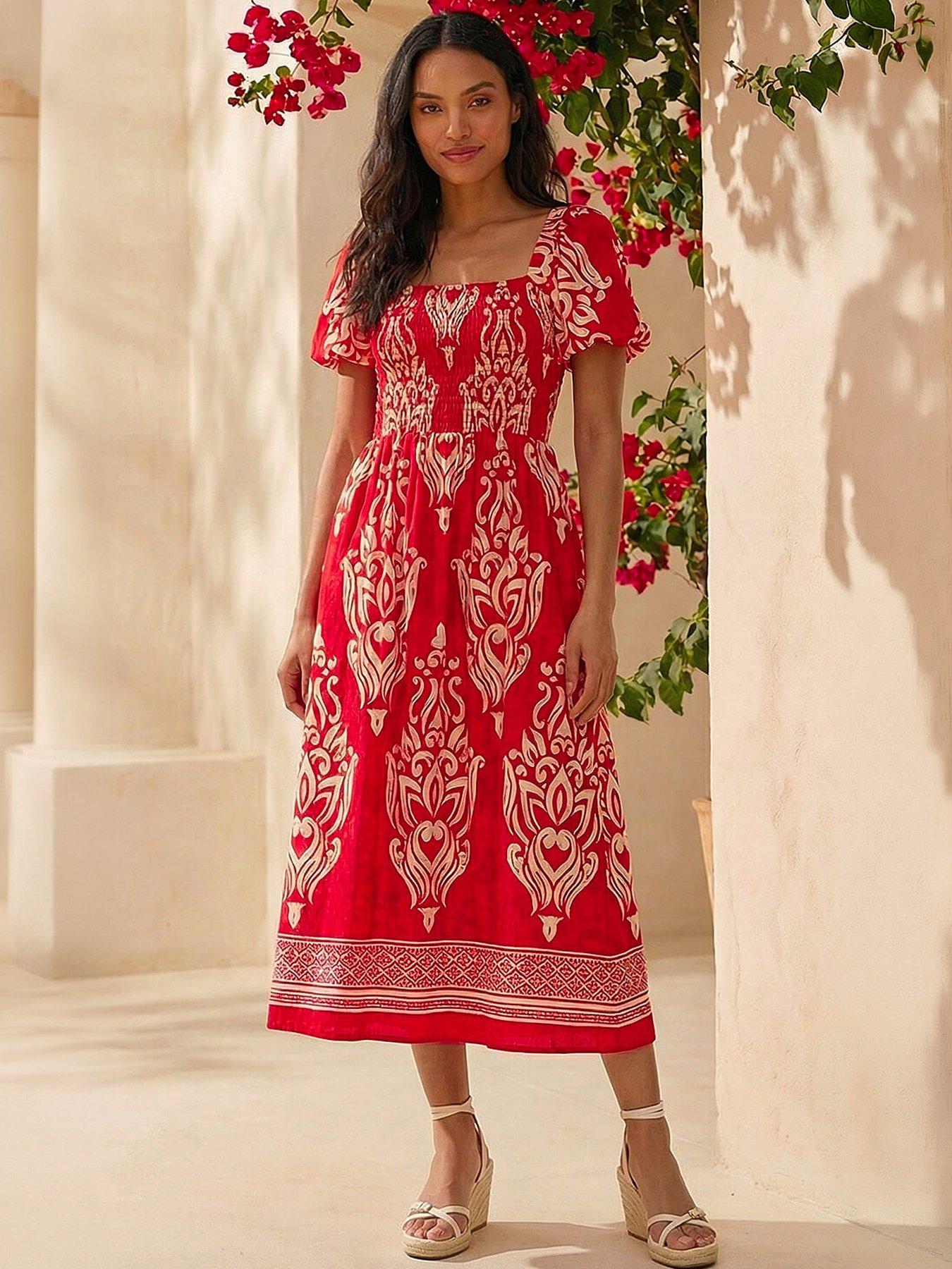 Roman Puff Sleeve Midi Dress