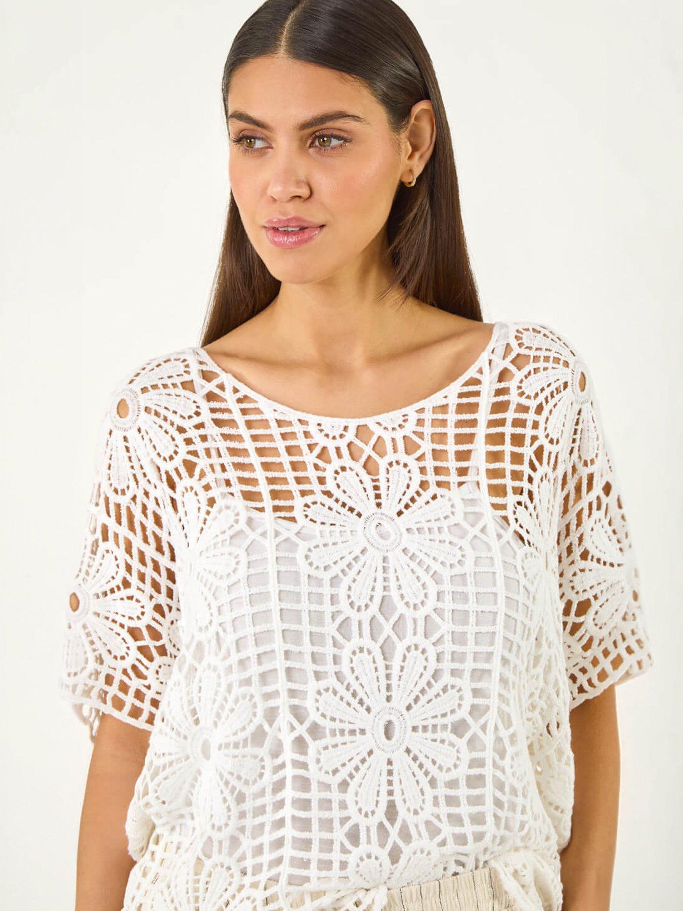 Image 3 of 5 of Roman Floral Crochet Knit Top