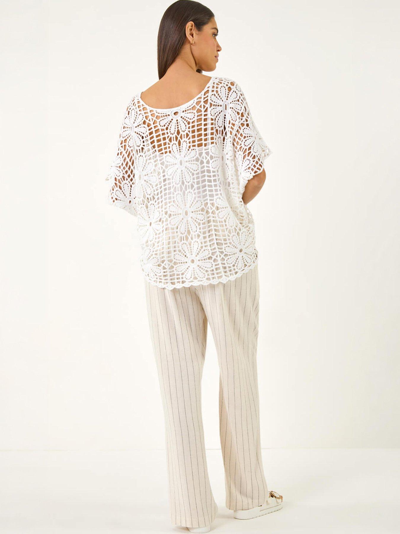 Image 4 of 5 of Roman Floral Crochet Knit Top