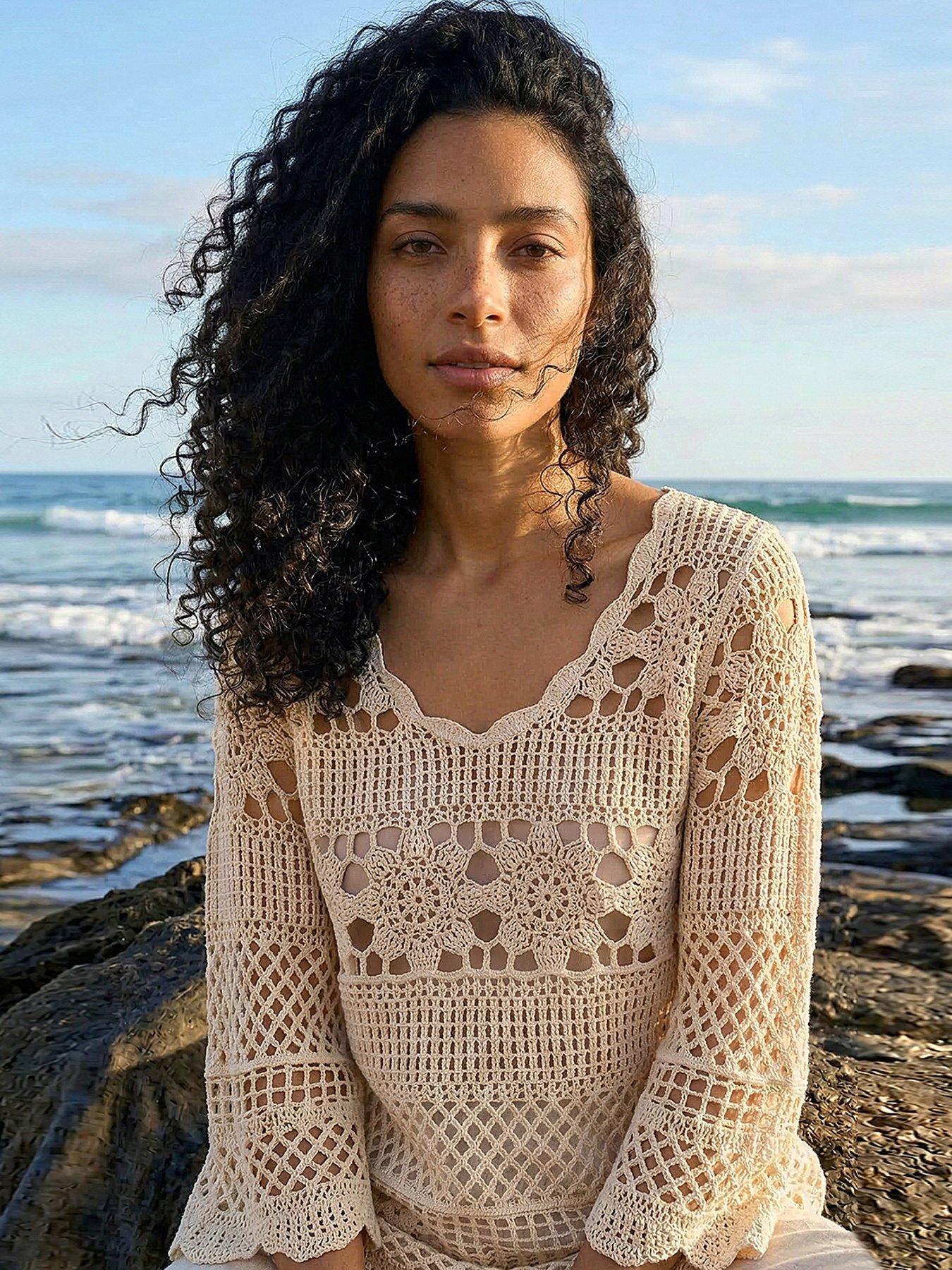 Image 1 of 5 of Roman Floral Crochet Tunic Top