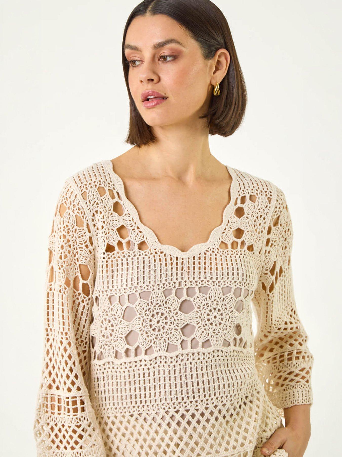 Image 3 of 5 of Roman Floral Crochet Tunic Top