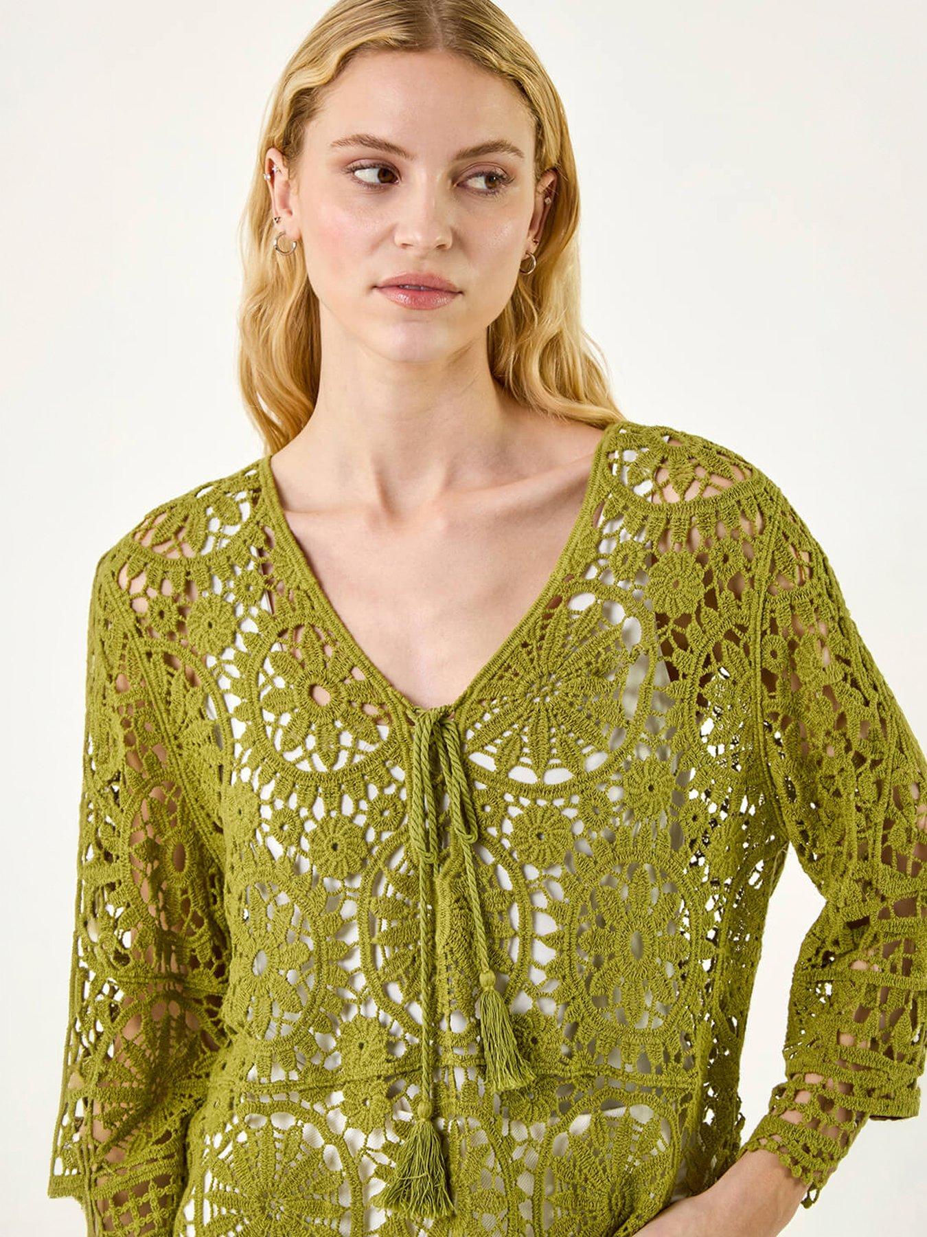 Image 3 of 5 of Roman Floral Crochet Tunic Top