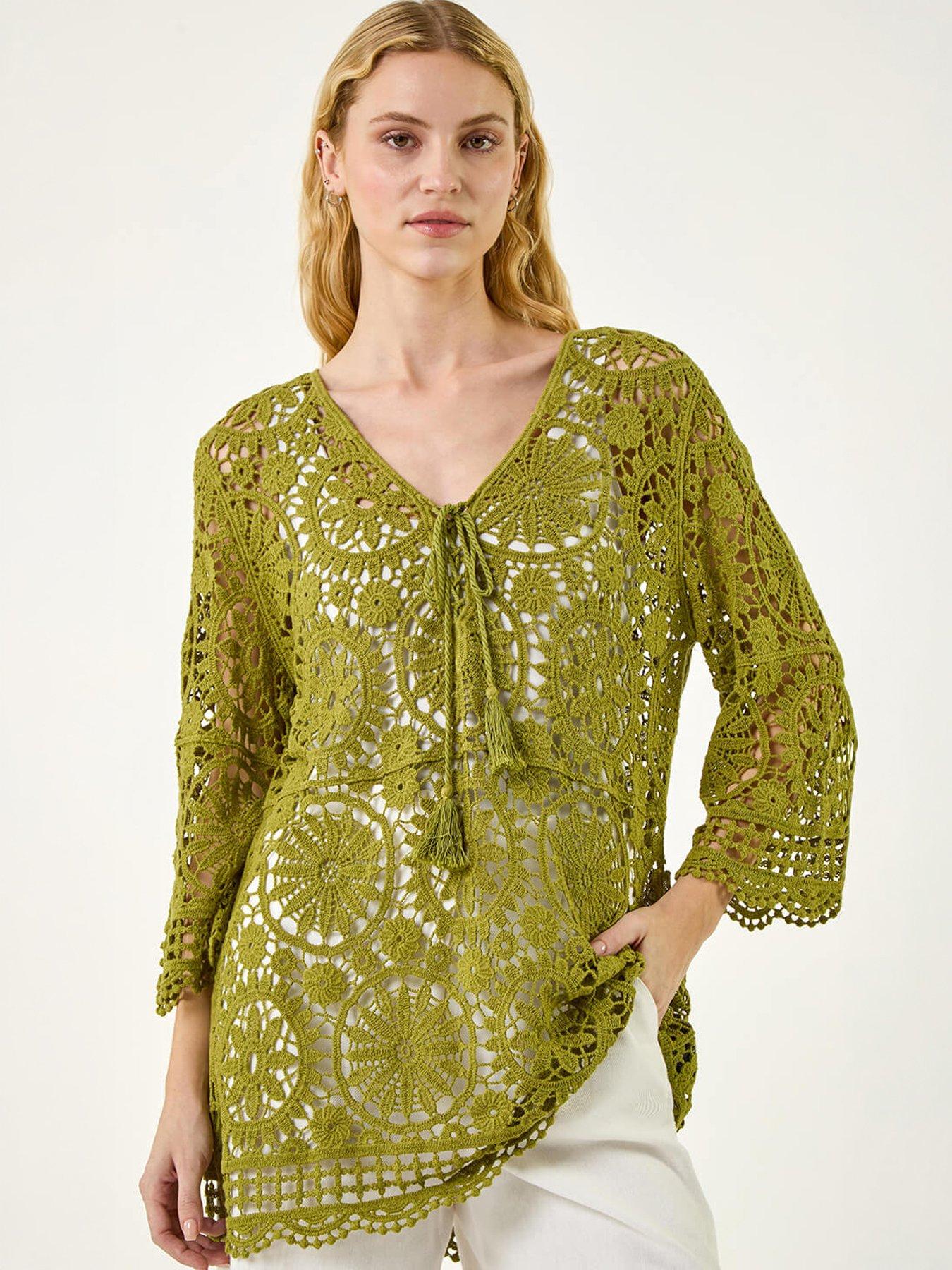 Image 5 of 5 of Roman Floral Crochet Tunic Top