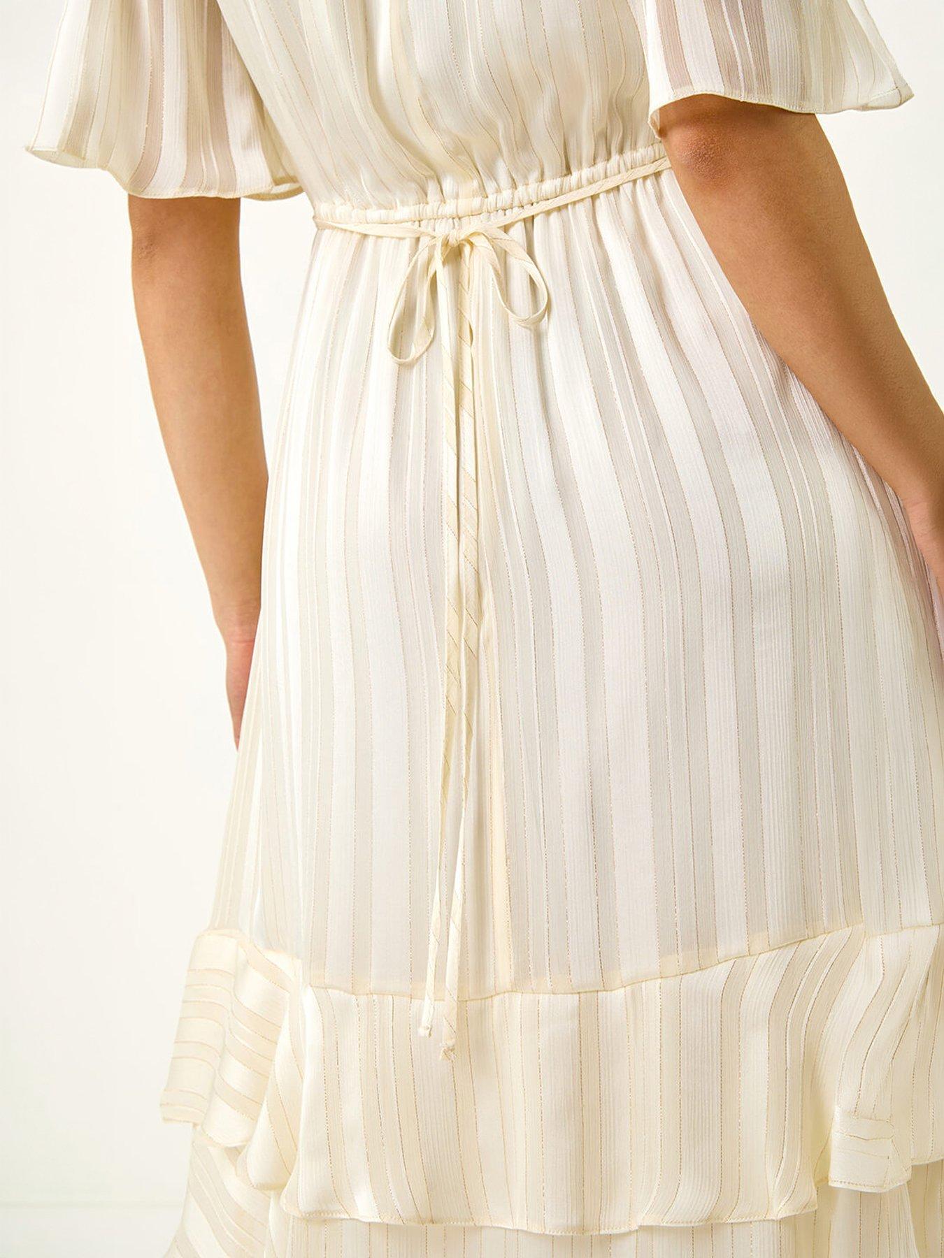 Image 2 of 5 of Roman Petite Stripe Frill Hem Midi Dress