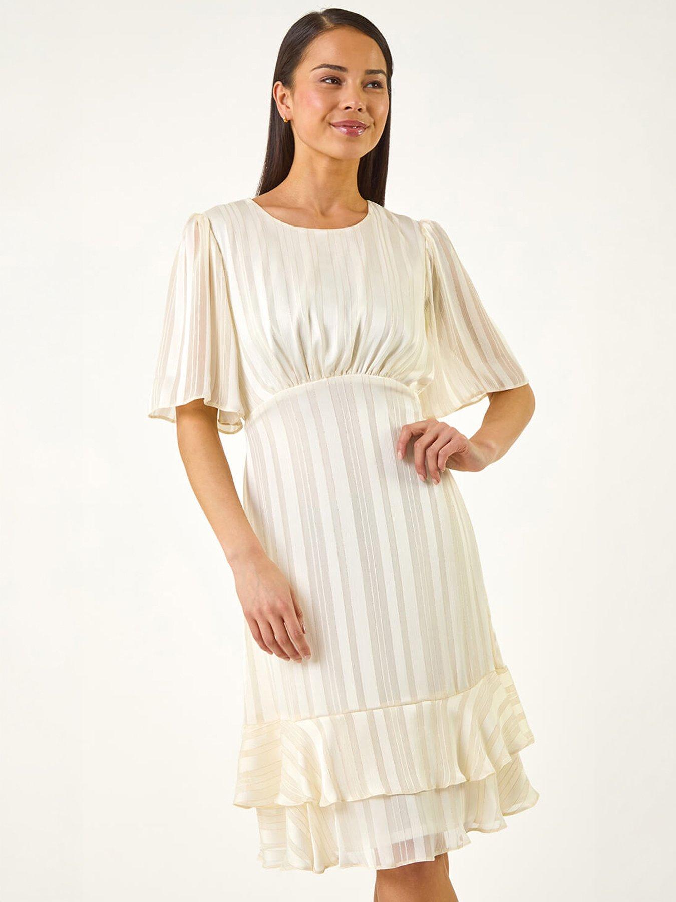 Image 3 of 5 of Roman Petite Stripe Frill Hem Midi Dress