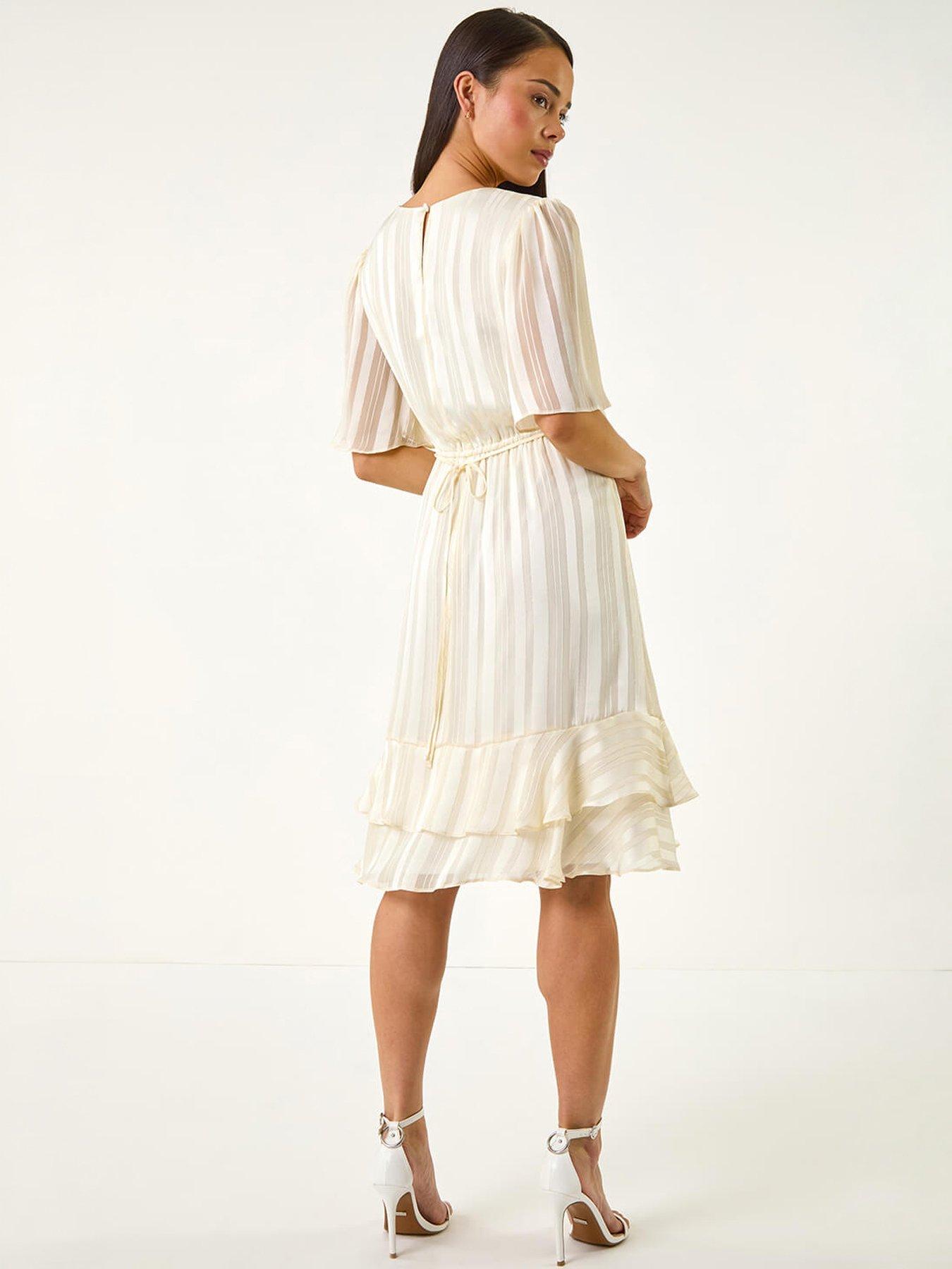 Image 4 of 5 of Roman Petite Stripe Frill Hem Midi Dress