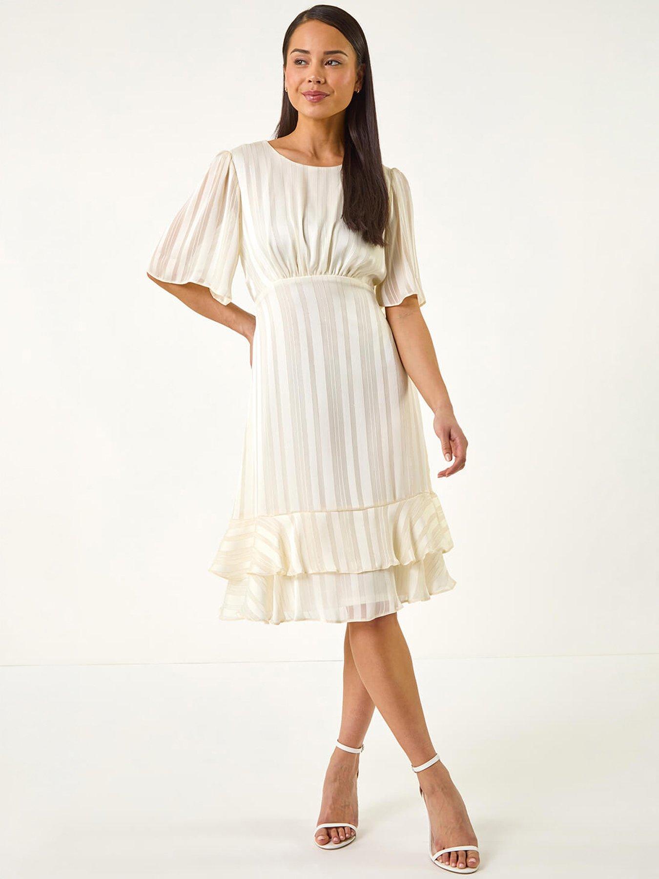 Image 5 of 5 of Roman Petite Stripe Frill Hem Midi Dress