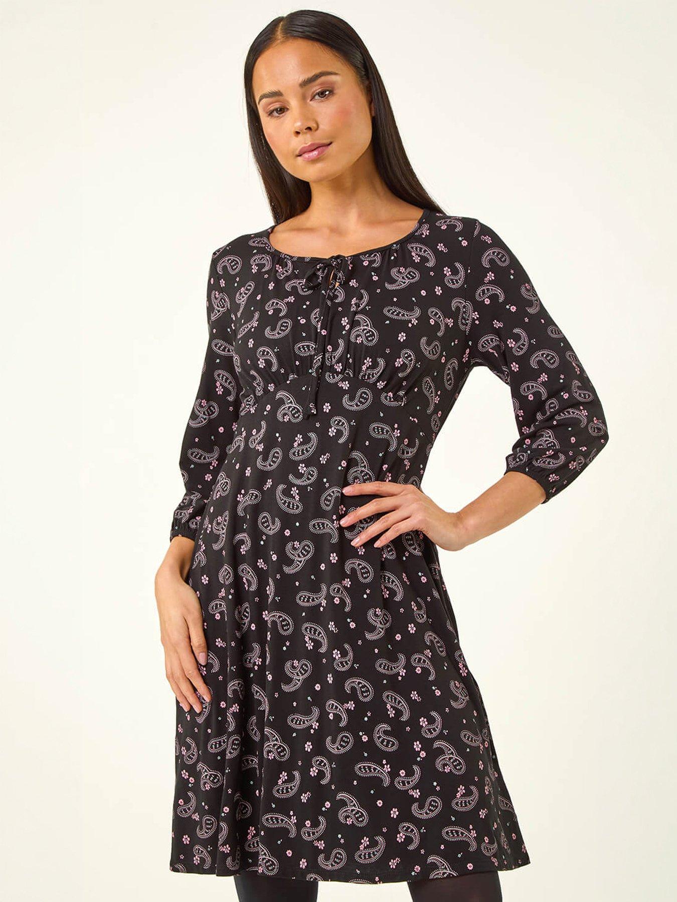 Roman Petite Paisley Print Tie Front Dress
