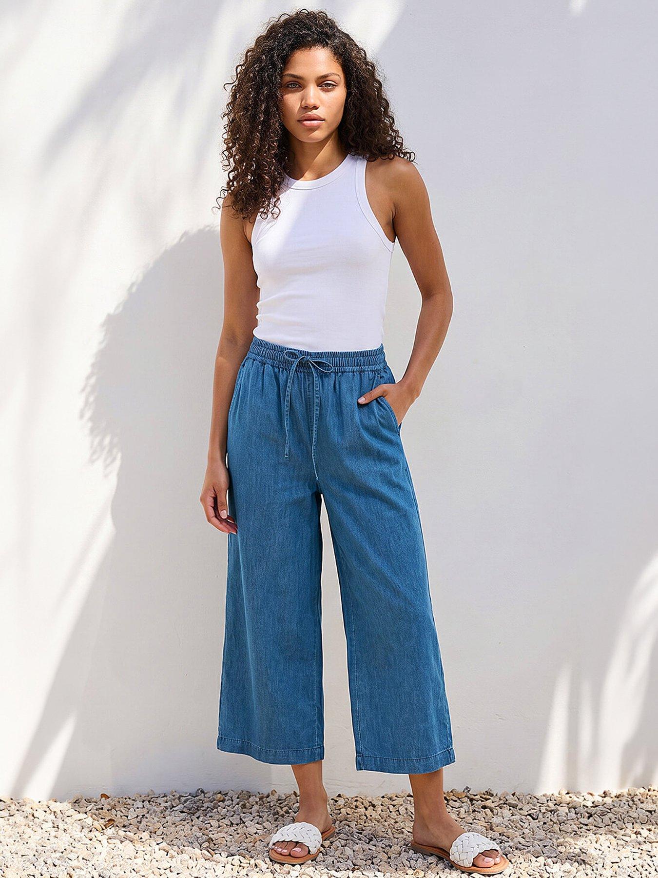 Image 1 of 5 of Roman Petite Washed Denim Look Trouser