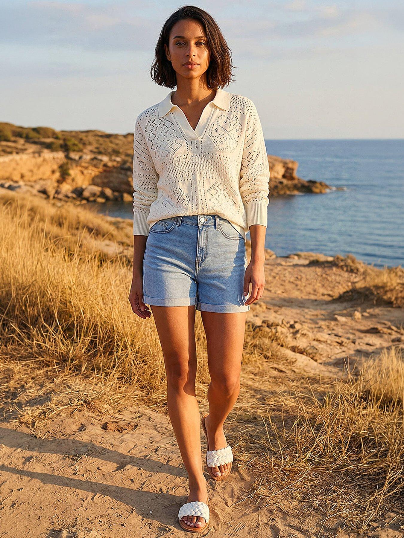 Roman Dusk Openwork Collared Knit Jumper