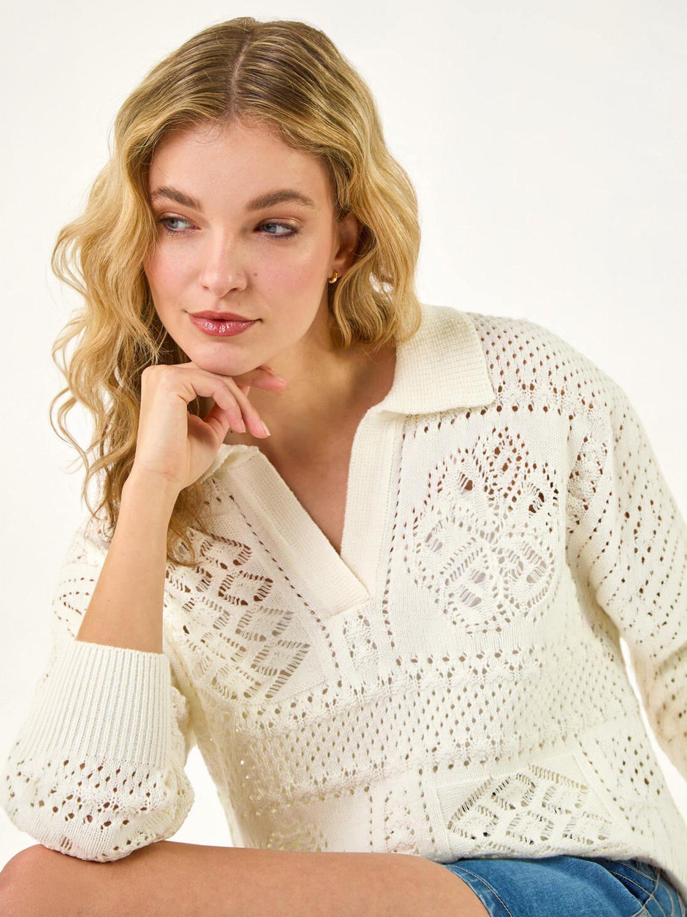 Image 3 of 5 of Roman Dusk Openwork Collared Knit Jumper