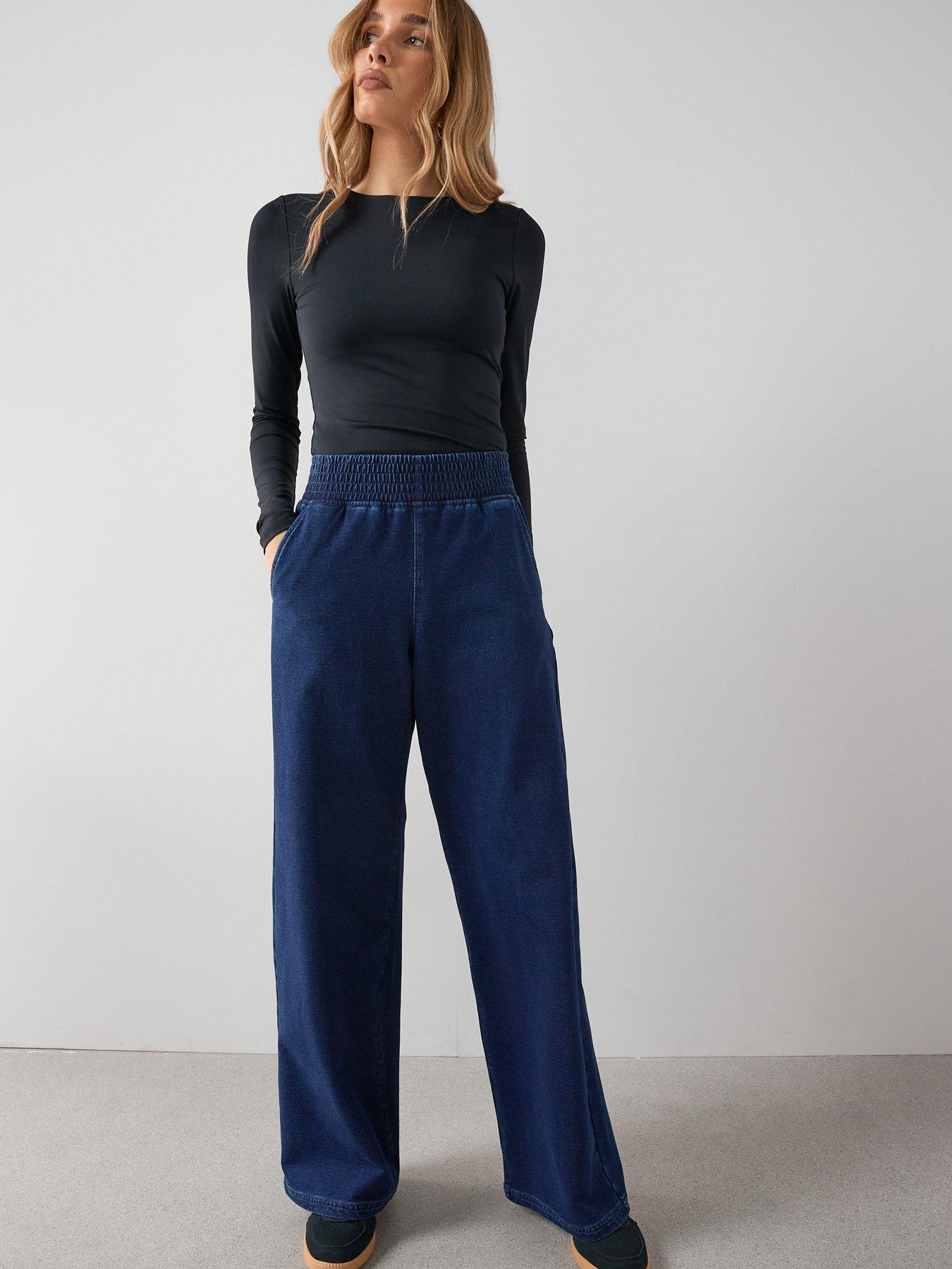 Image 3 of 7 of The Very Collection Denim Elasticated Wide Leg Jeans - Dark Wash
